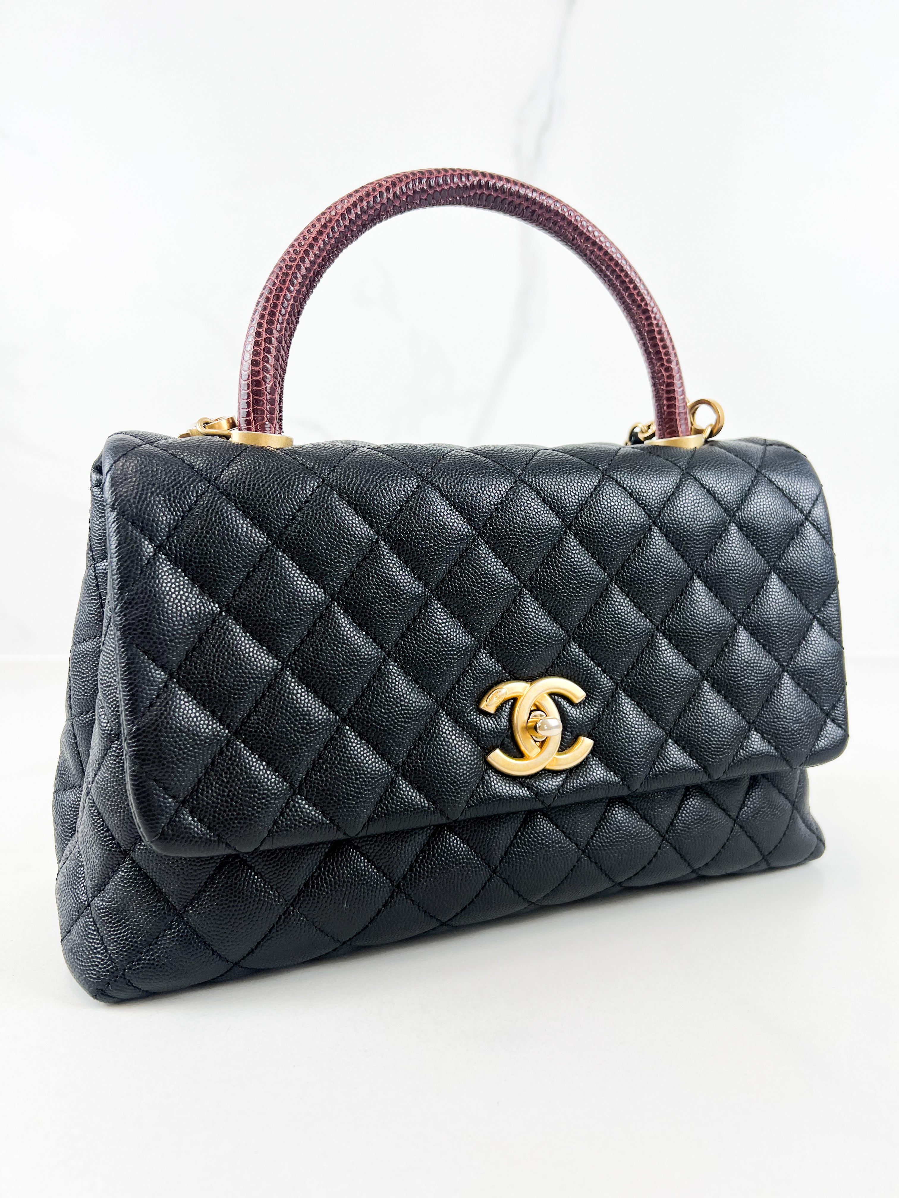 Chanel Medium Top Handle Coco in Black Caviar with Lizard Handle GHW
