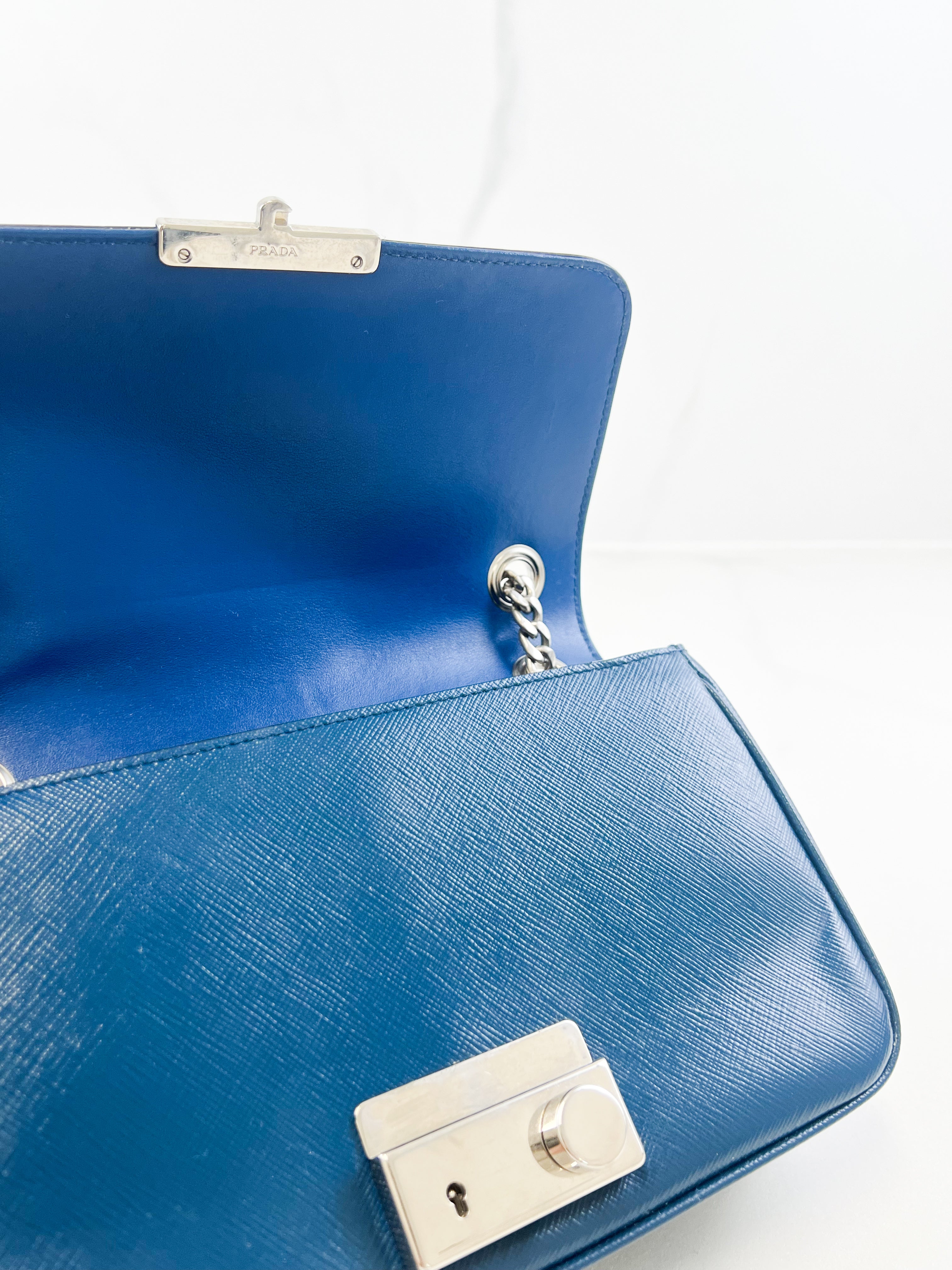 Prada Saffiano Leather Lock Crossbody Bag