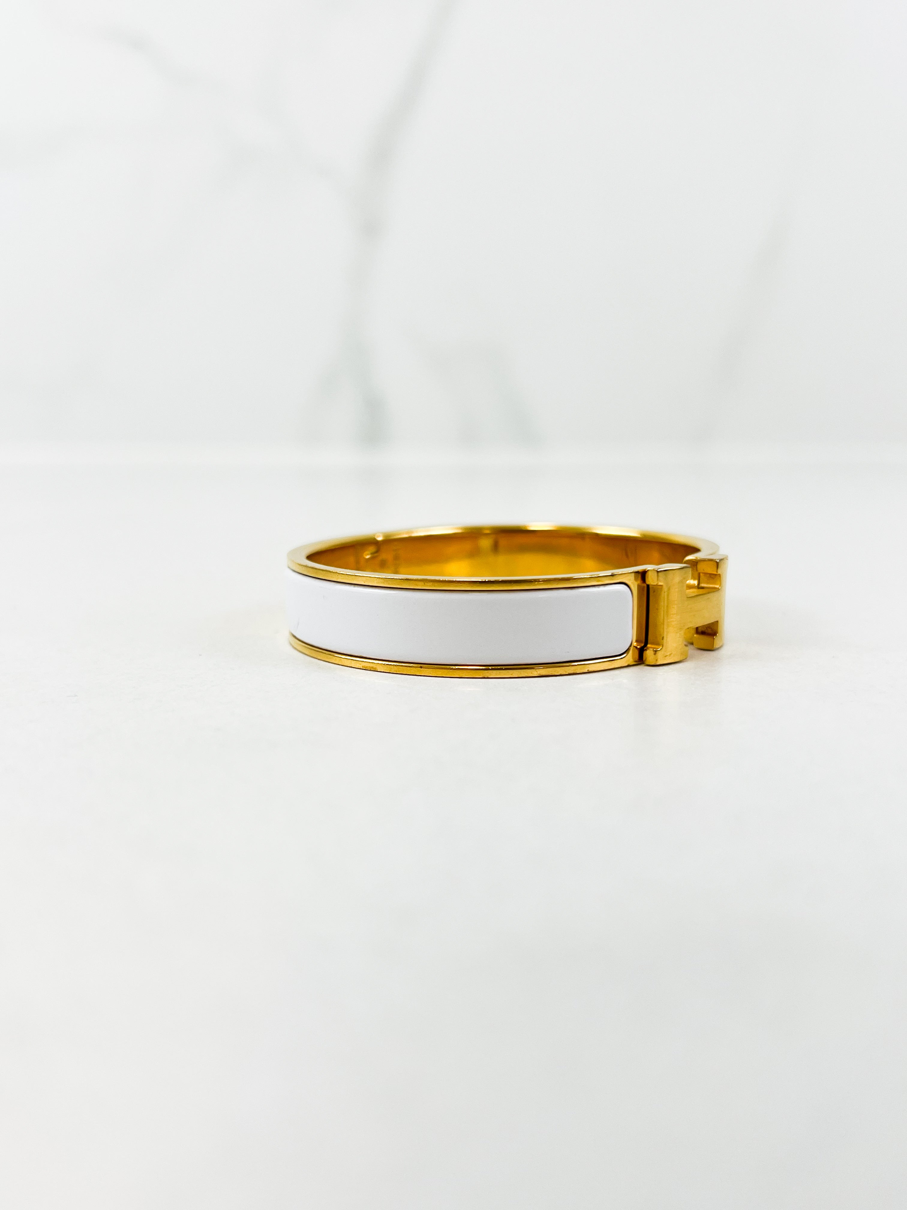 Hermes Clic H White Enamel Bracelet