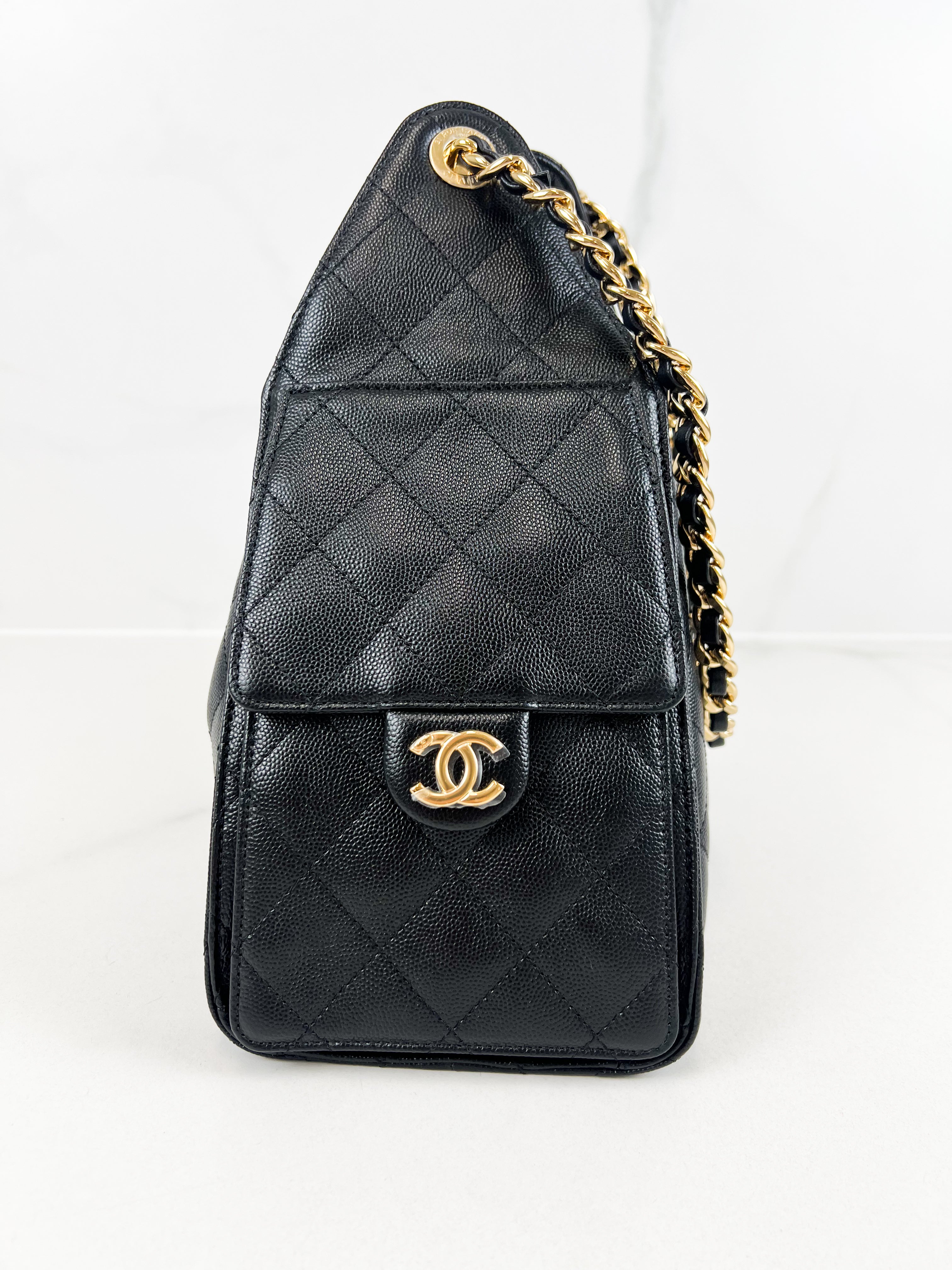 Chanel 25 Small Handbag in Black Grained Calfskin & Gold-Tone Metal