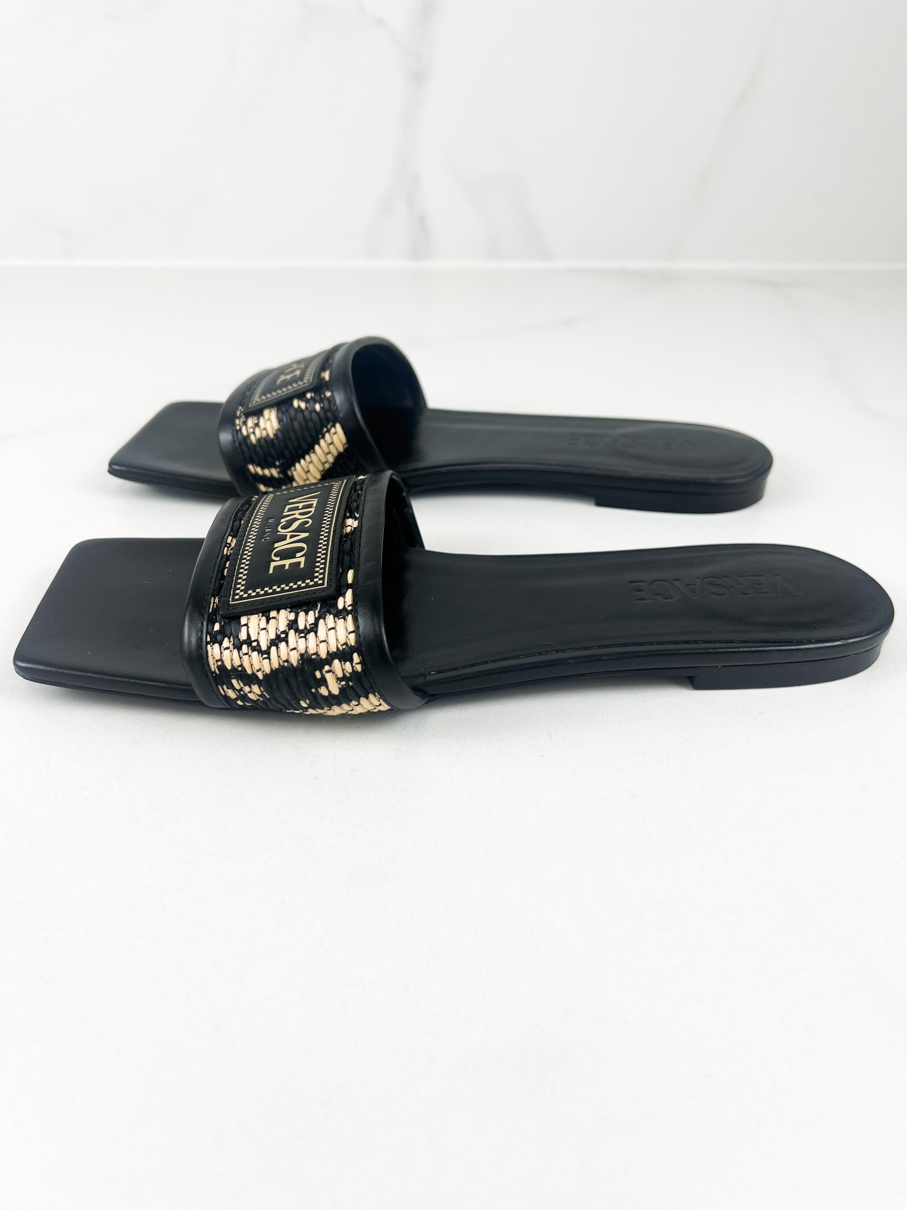 Versace Leather Slides in Black Size 39