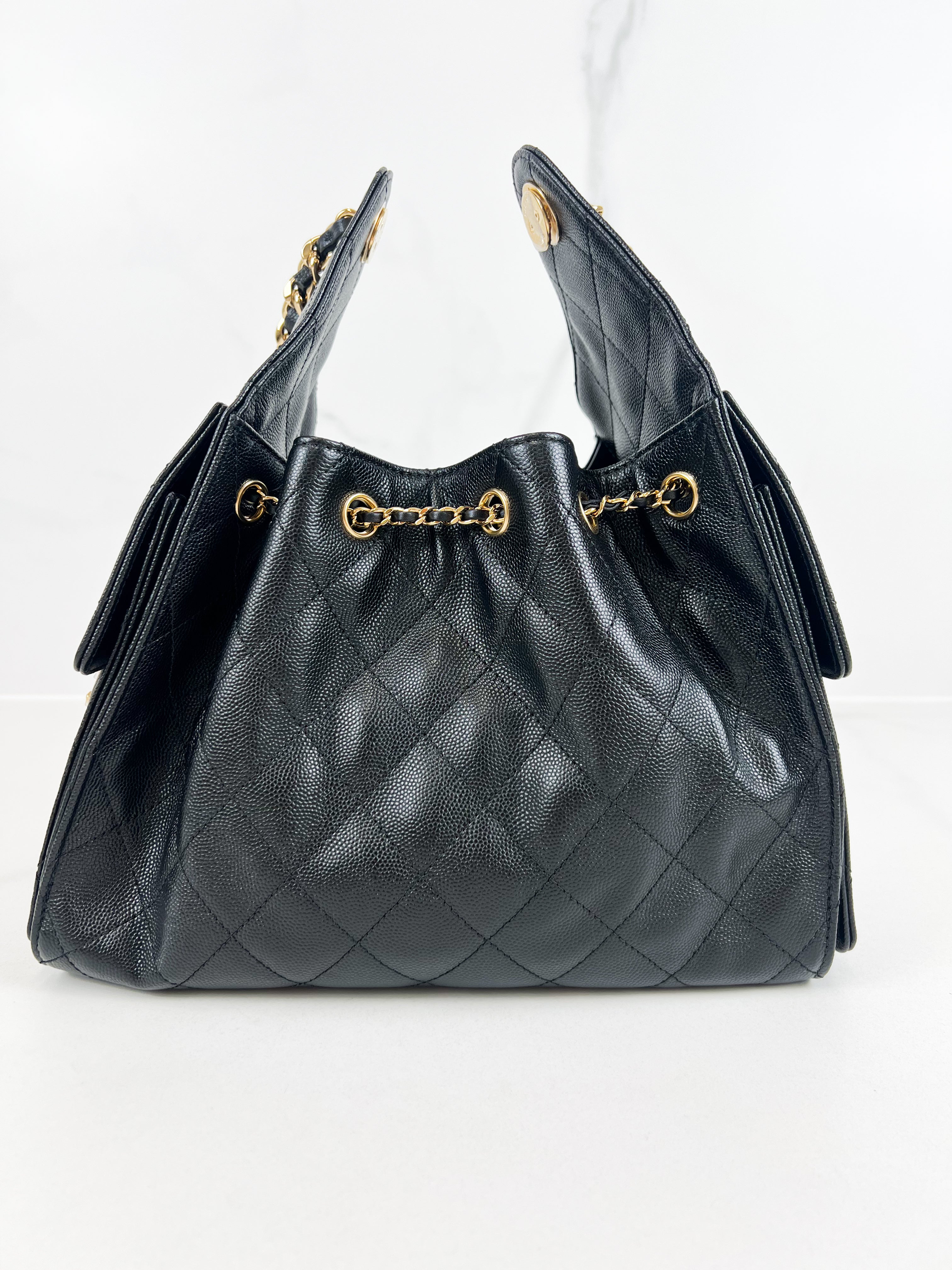 Chanel 25 Small Handbag in Black Grained Calfskin & Gold-Tone Metal