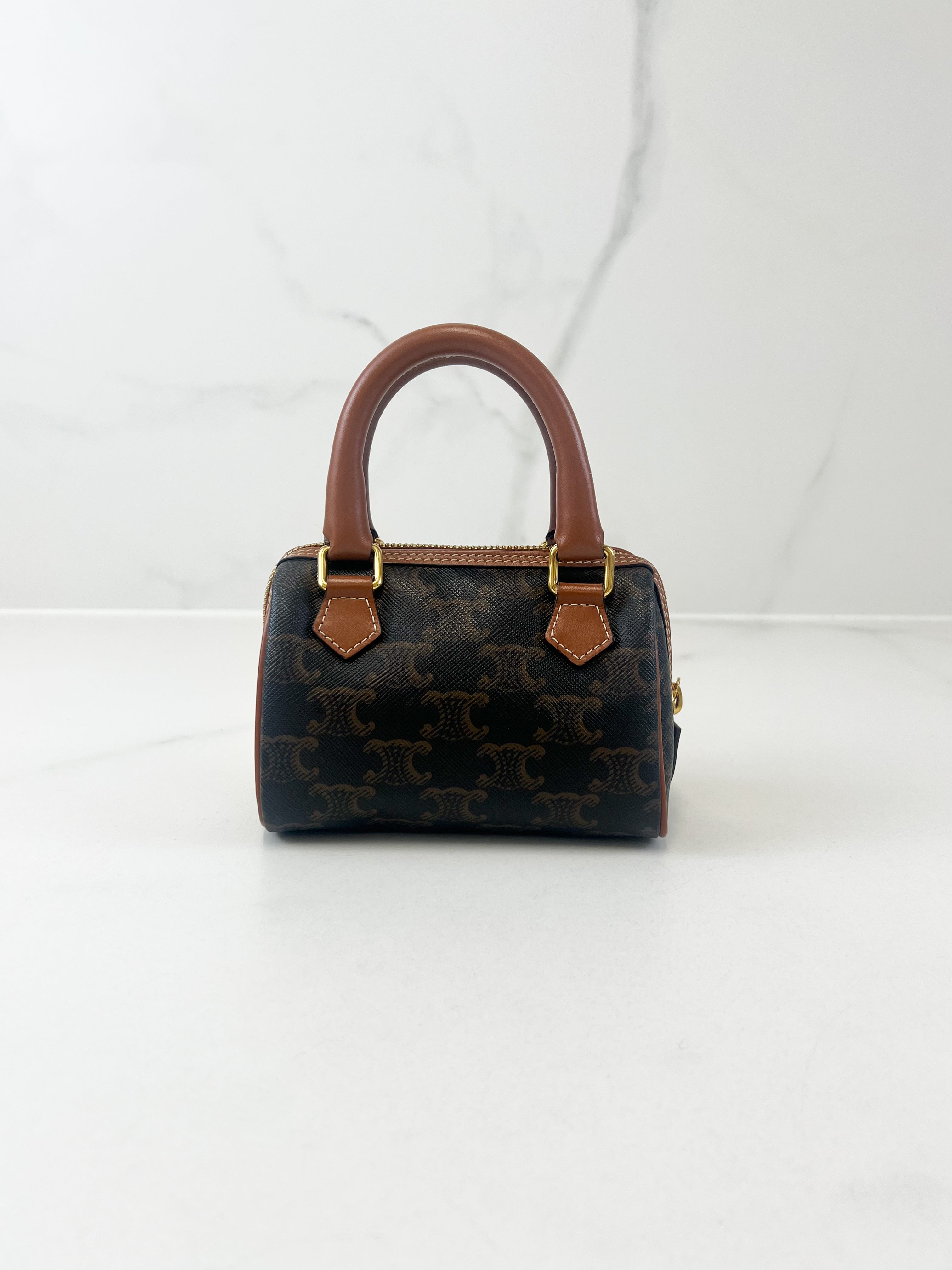 Celine Mini Boston In Triomphe Canvas and Calfskin