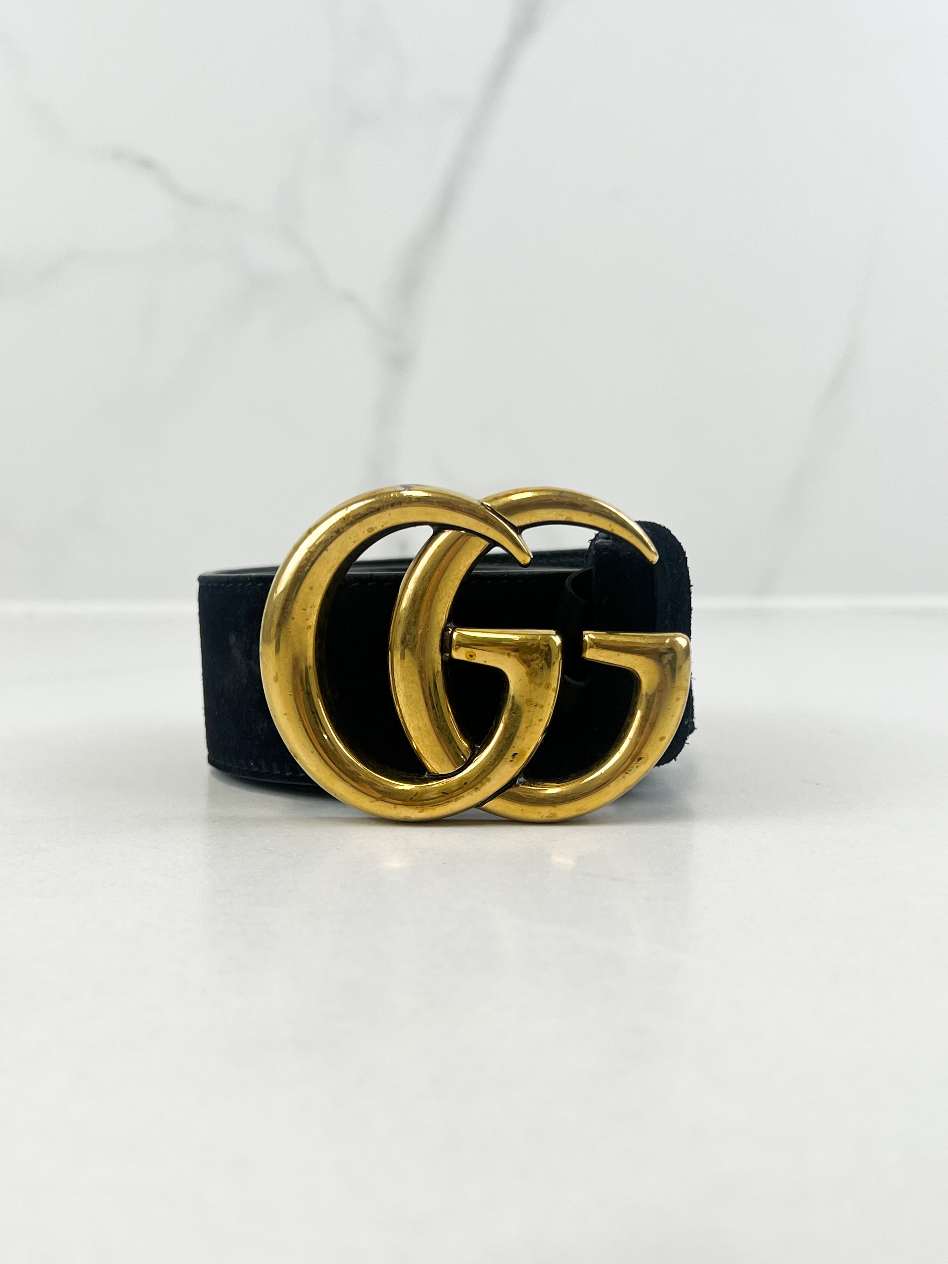 Gucci GG Velvet Belt 40mm with Gold tone Floral Detail in Size 85