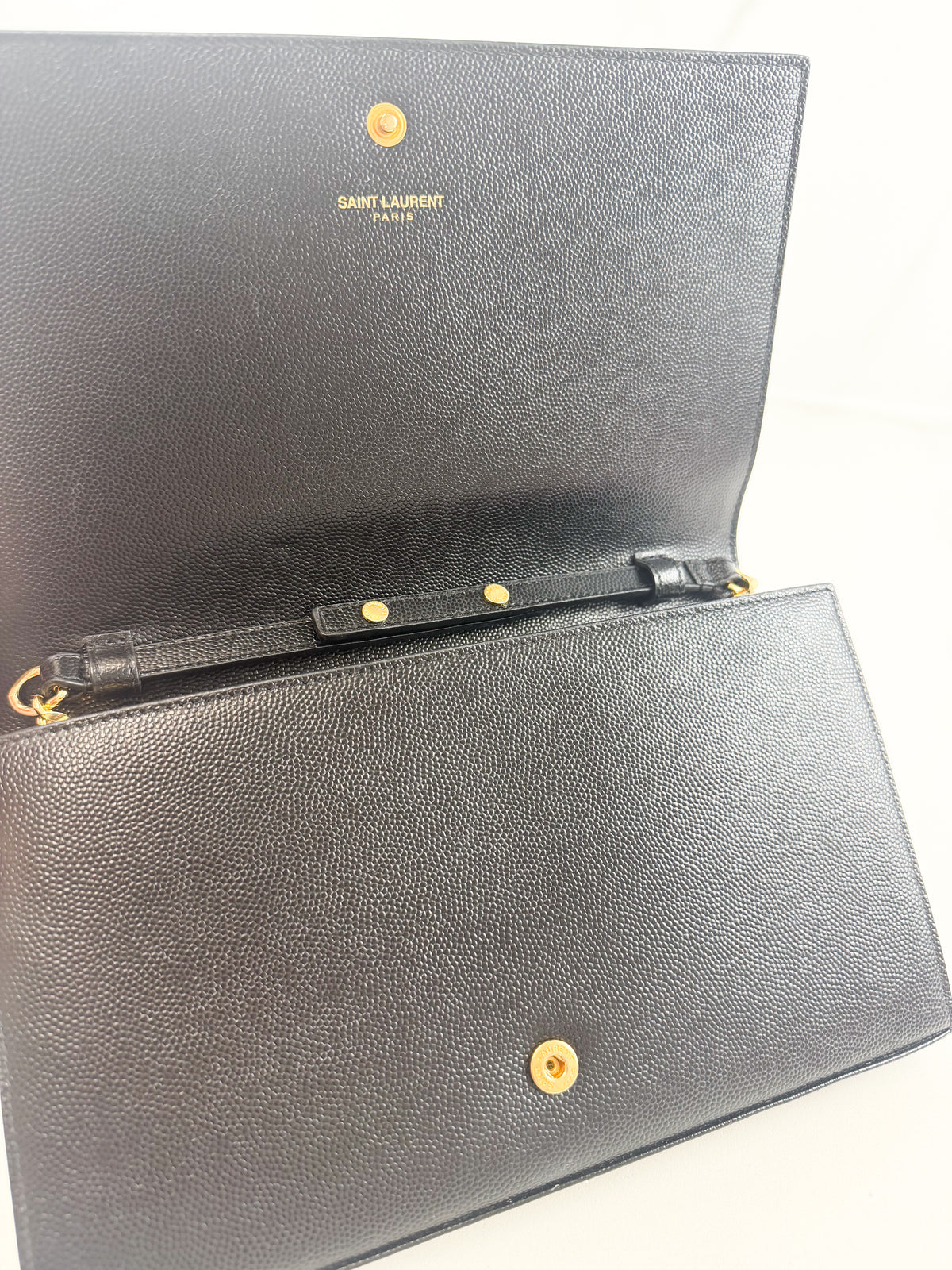 Saint Laurent Small Black Kate Chain Bag in Grain De Poudre Embossed Leather with GHW