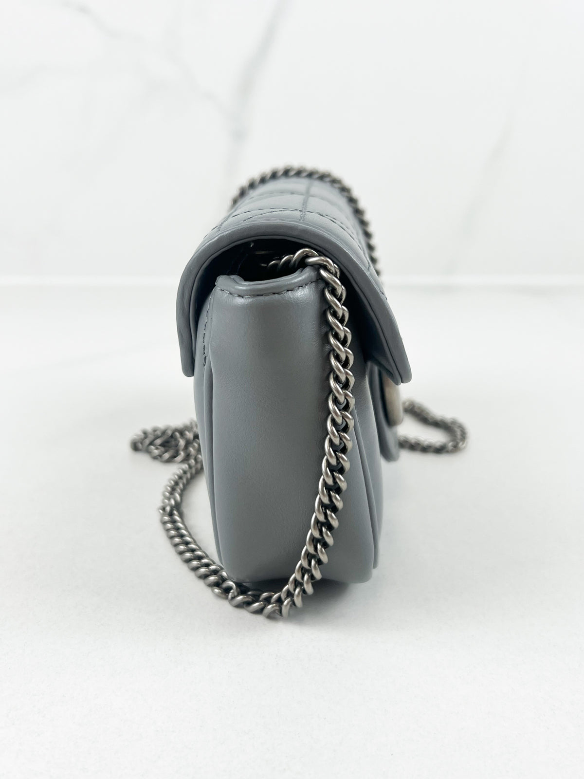 Gucci Deep Grey GG Marmont Matelasse Super Mini Bag