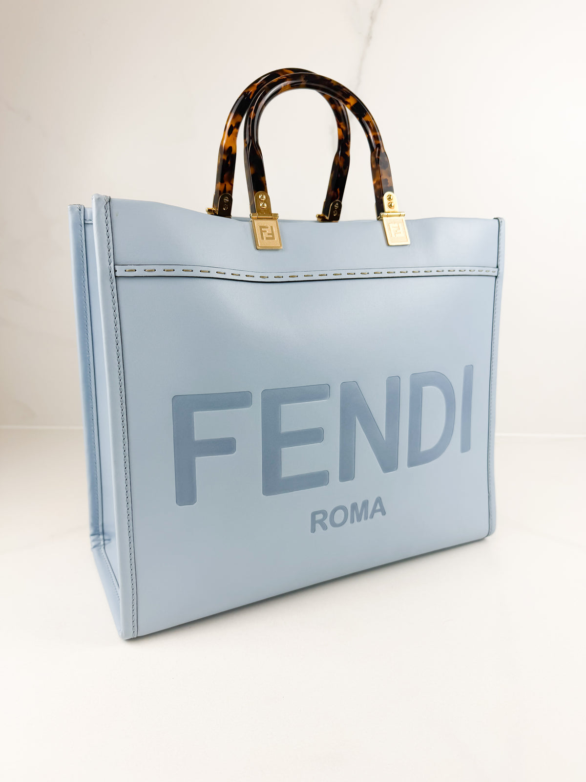 Fendi Blue Leather Sunshine Tote Bag