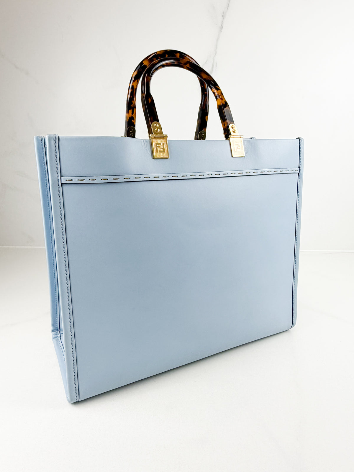 Fendi Blue Leather Sunshine Tote Bag