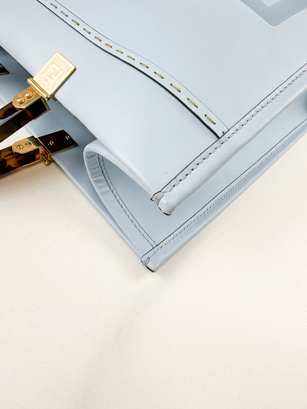 Fendi Blue Leather Sunshine Tote Bag