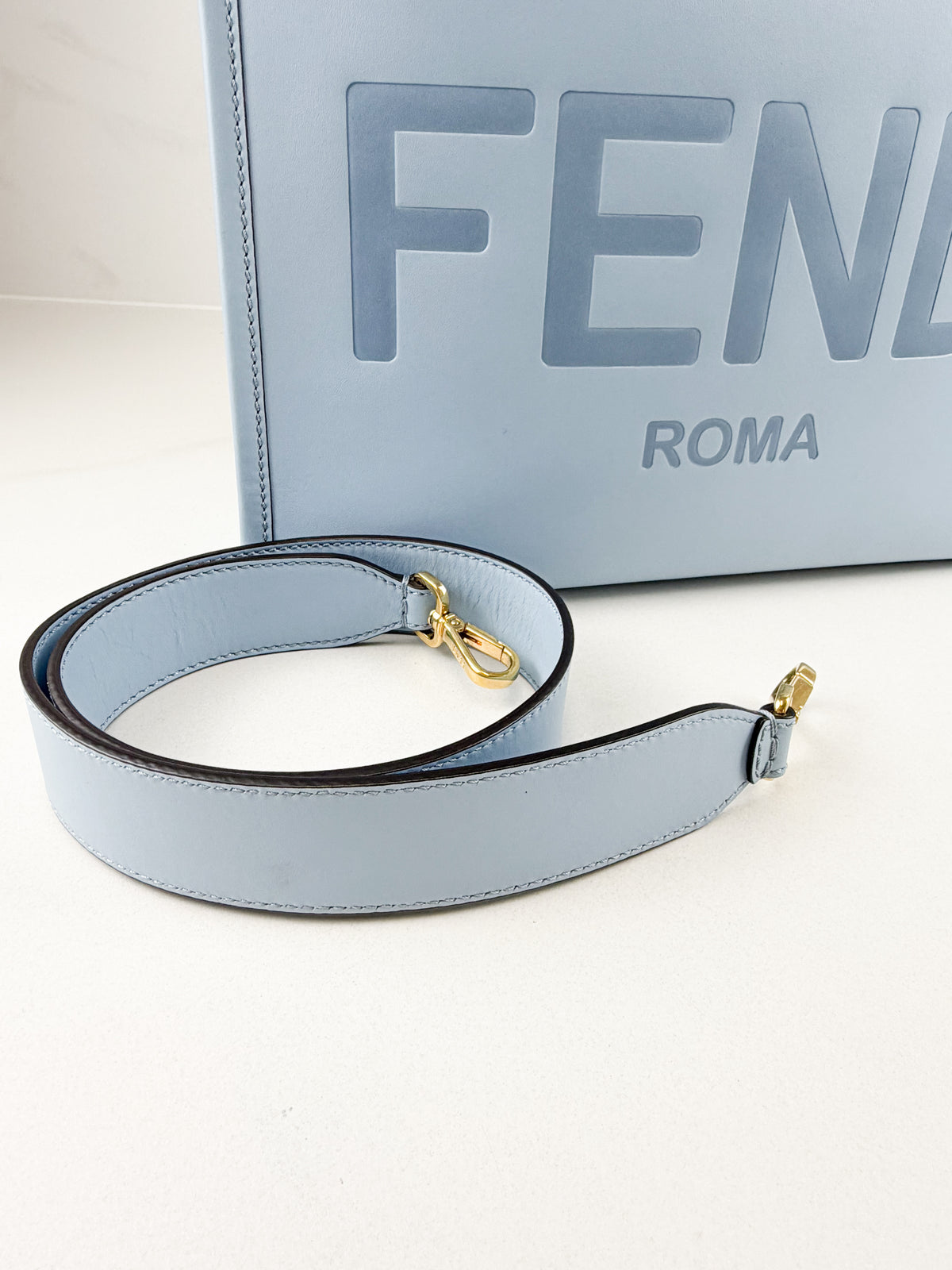 Fendi Blue Leather Sunshine Tote Bag