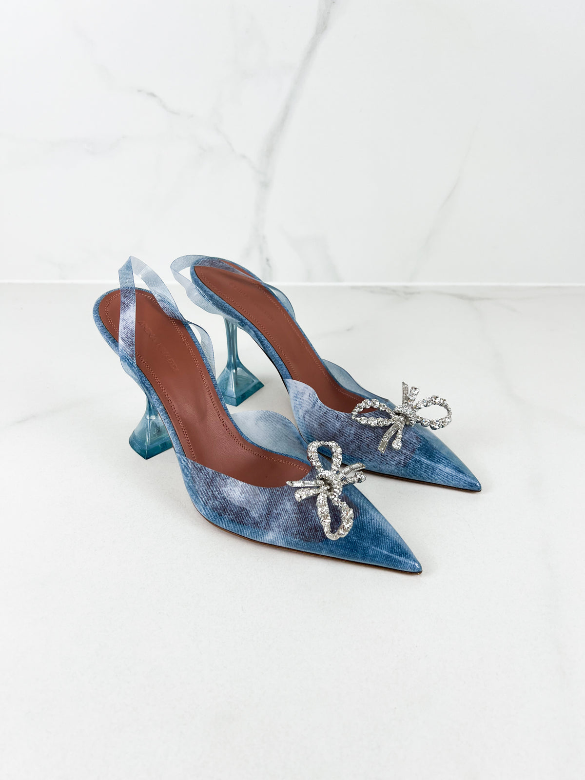 Amina Muaddi Blue 95mm Bow-Detail Slingback Pump Size 40