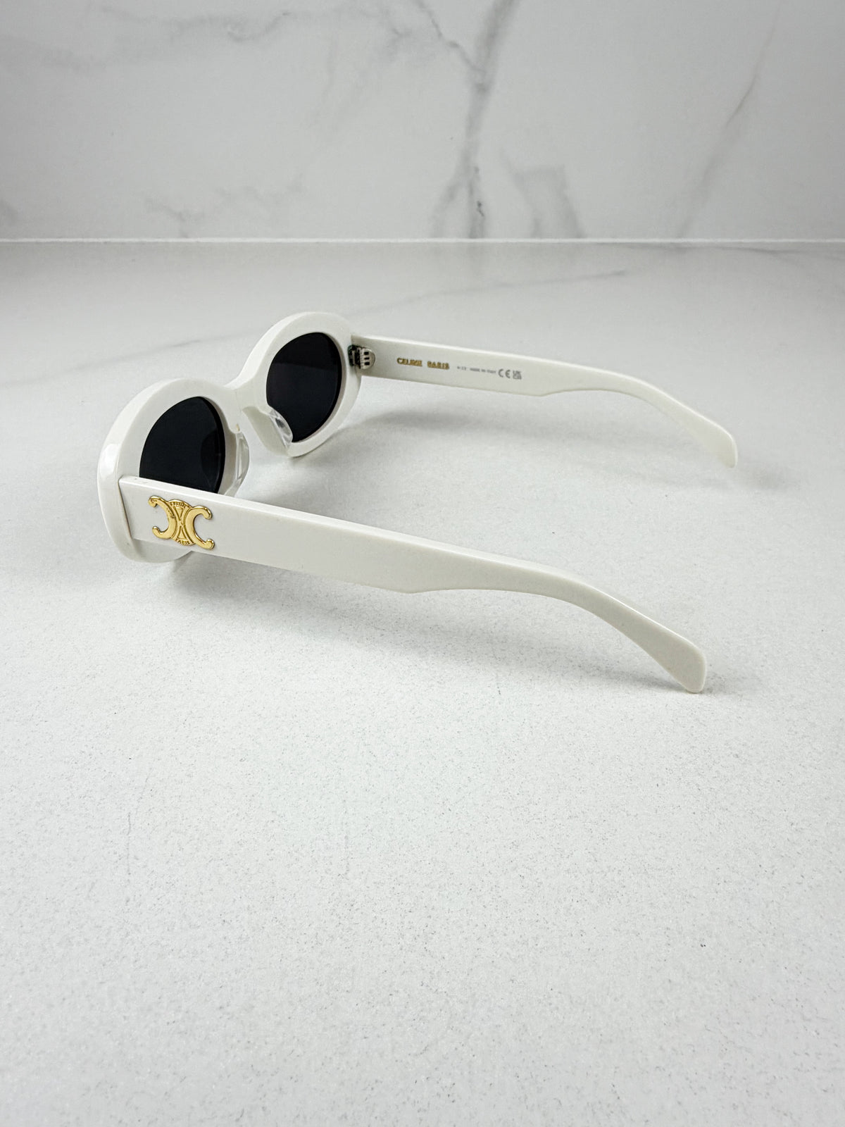 Celine Triomphe White Sunglasses with GHW