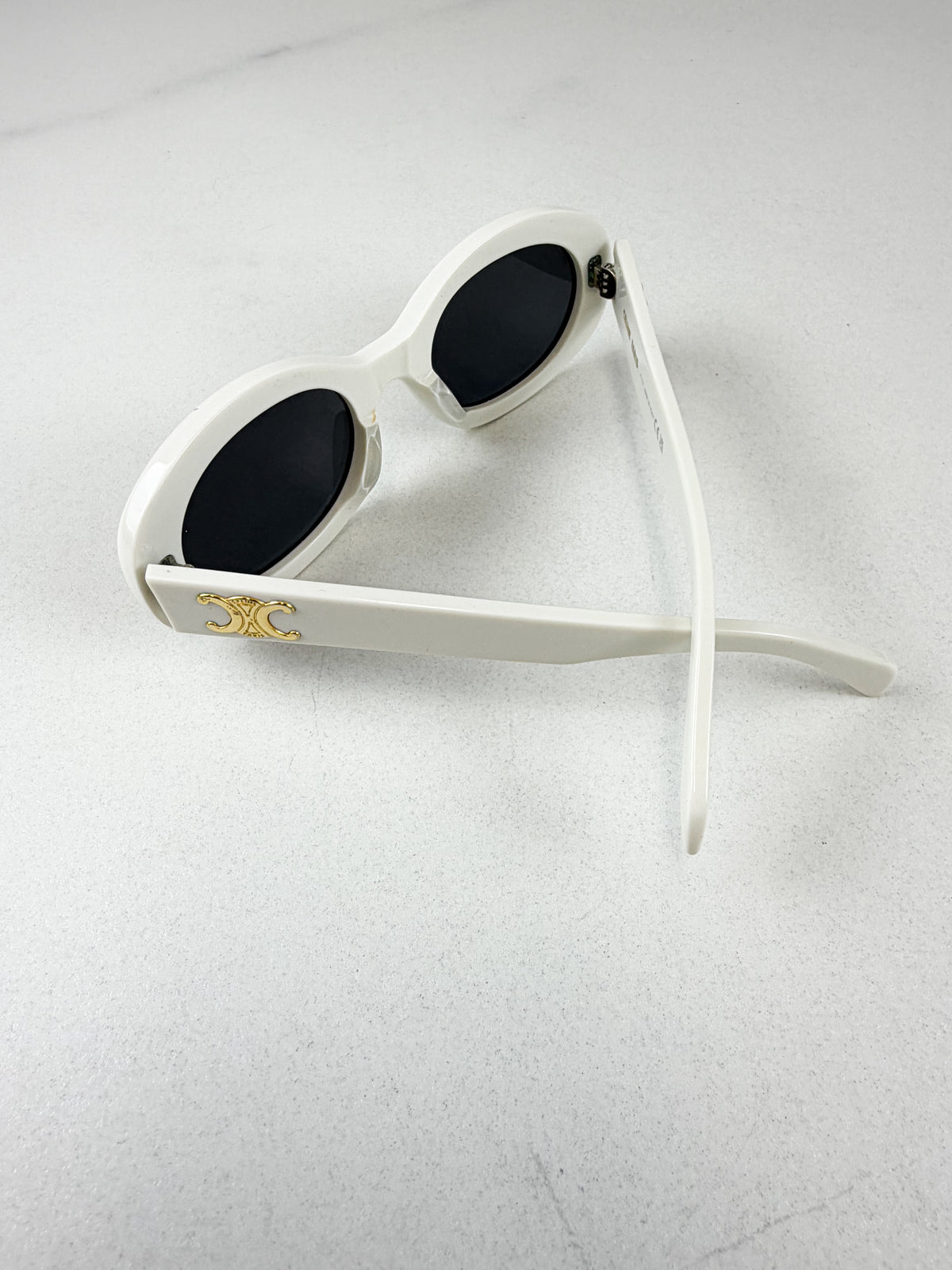 Celine Triomphe White Sunglasses with GHW
