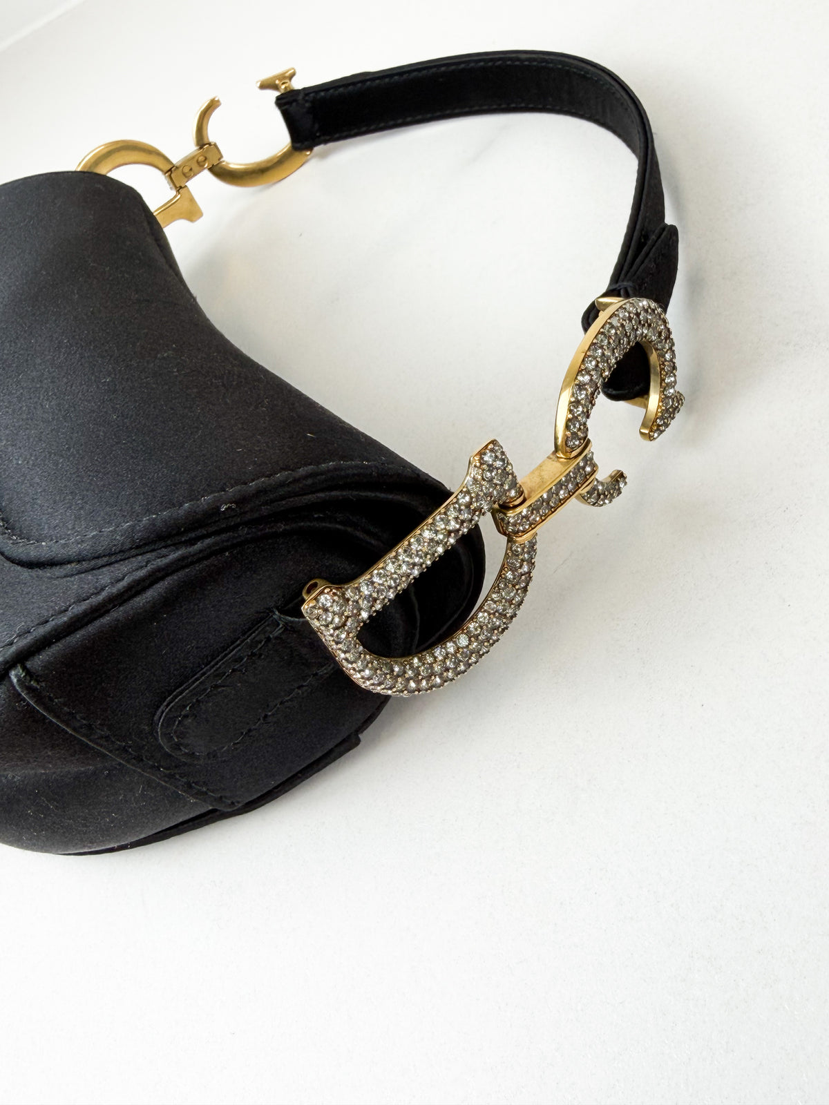 Christian Dior Mini Saddle Bag in Satin with Diamantés