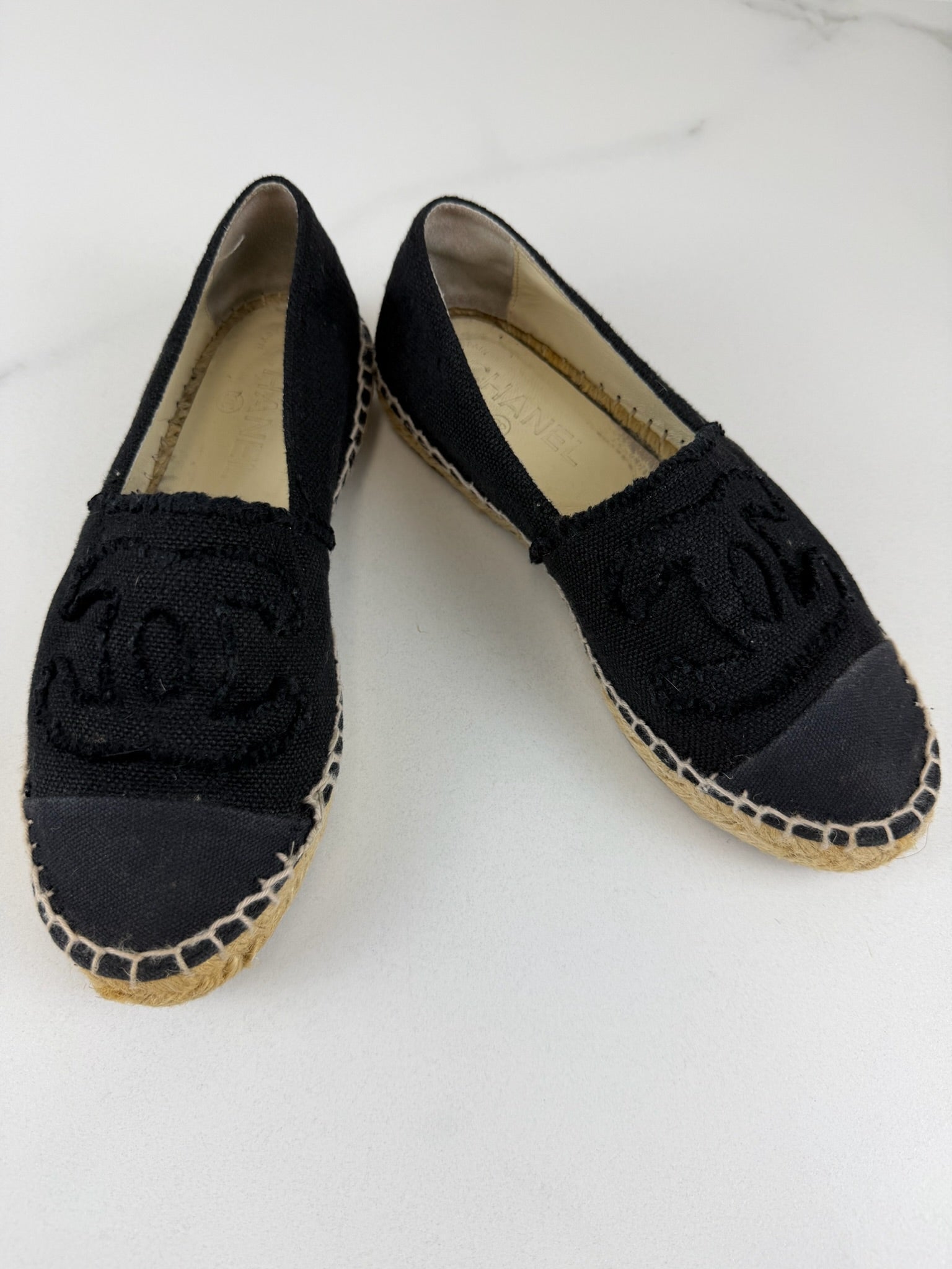 Chanel Black CC Canvas Espadrille Size 36