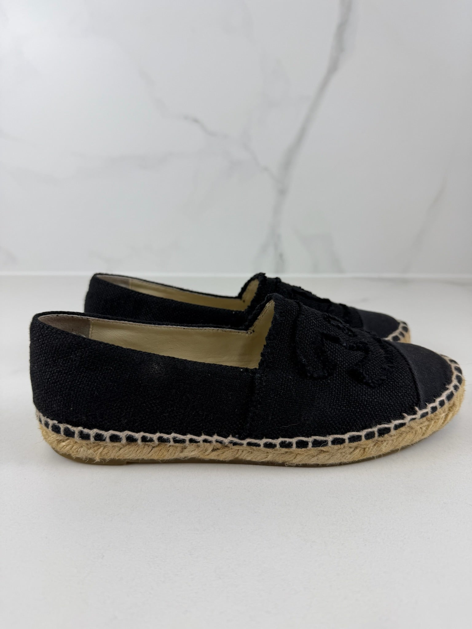 Chanel Black CC Canvas Espadrille Size 36