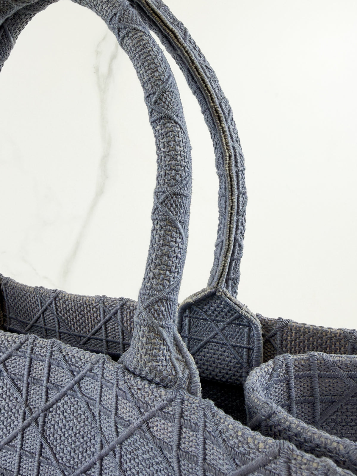 Christian Dior Medium Oblique Book Tote Cannage Embroidered Grey