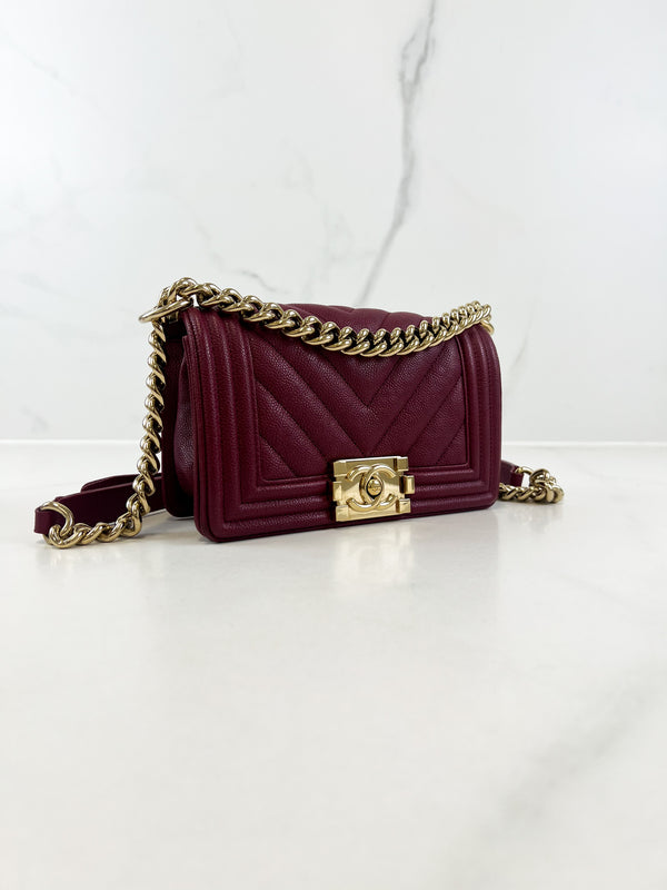 Chanel Small Burgundy Caviar Boy Bag