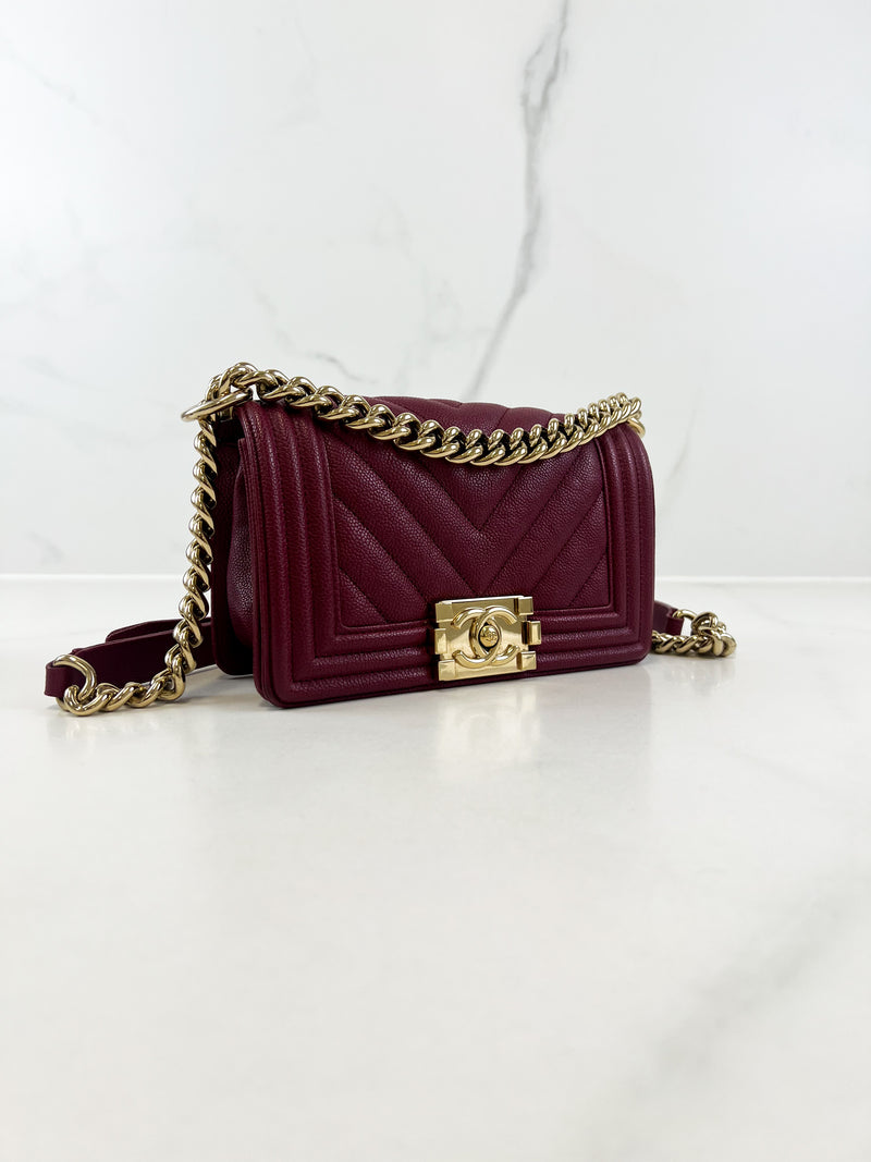 Chanel Small Burgundy Caviar Boy Bag