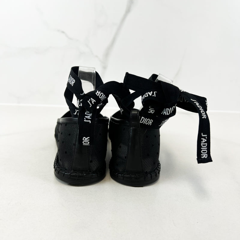 Christian Dior Black Mesh Polka Dot Espadrille Size 40