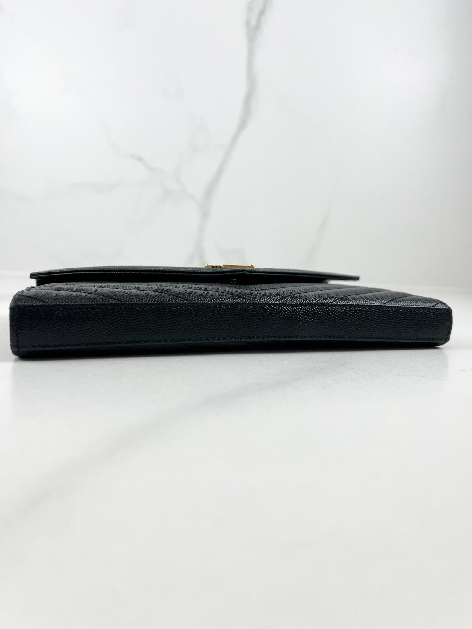 Saint Laurent Cassandre Envelope WOC in Black Grained Leather