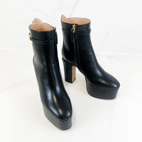 Valentino Black Tan-Go Patent Leather Boots Size 36.5