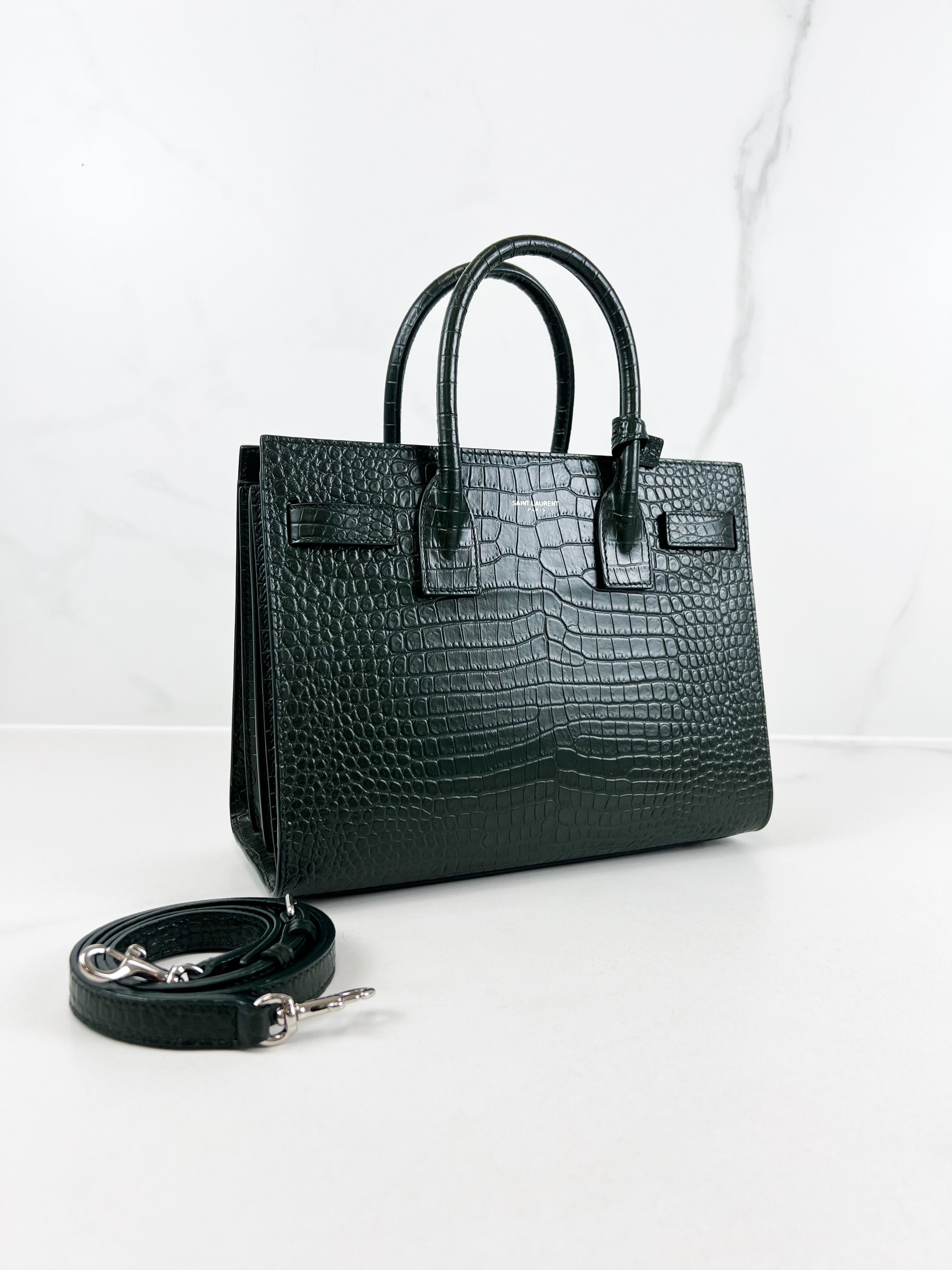 Saint Laurent Sac De Jour Small in Dark Green Croc Leather