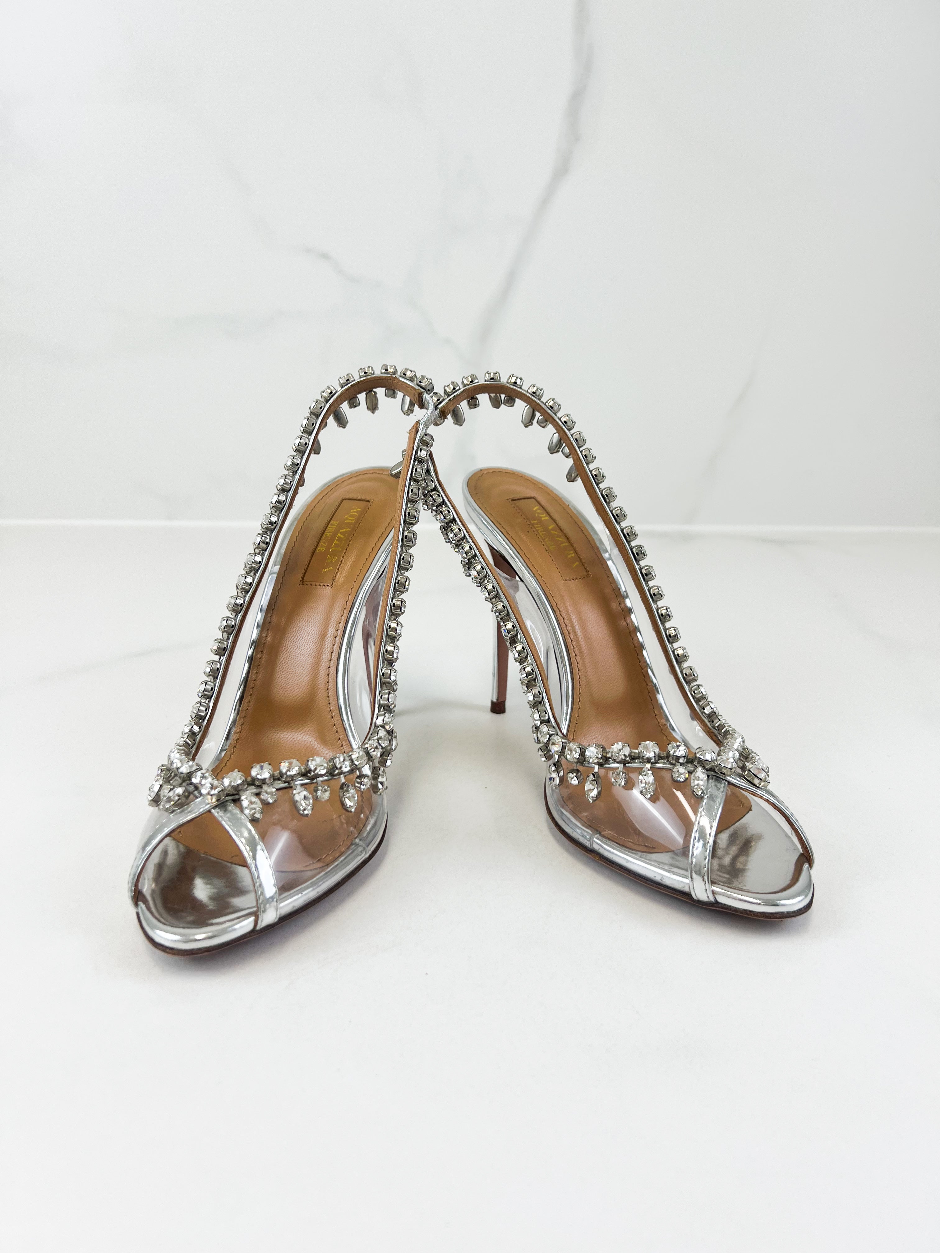 Aquazzura Temptation Crystal Sandal 100 Heel Size 37