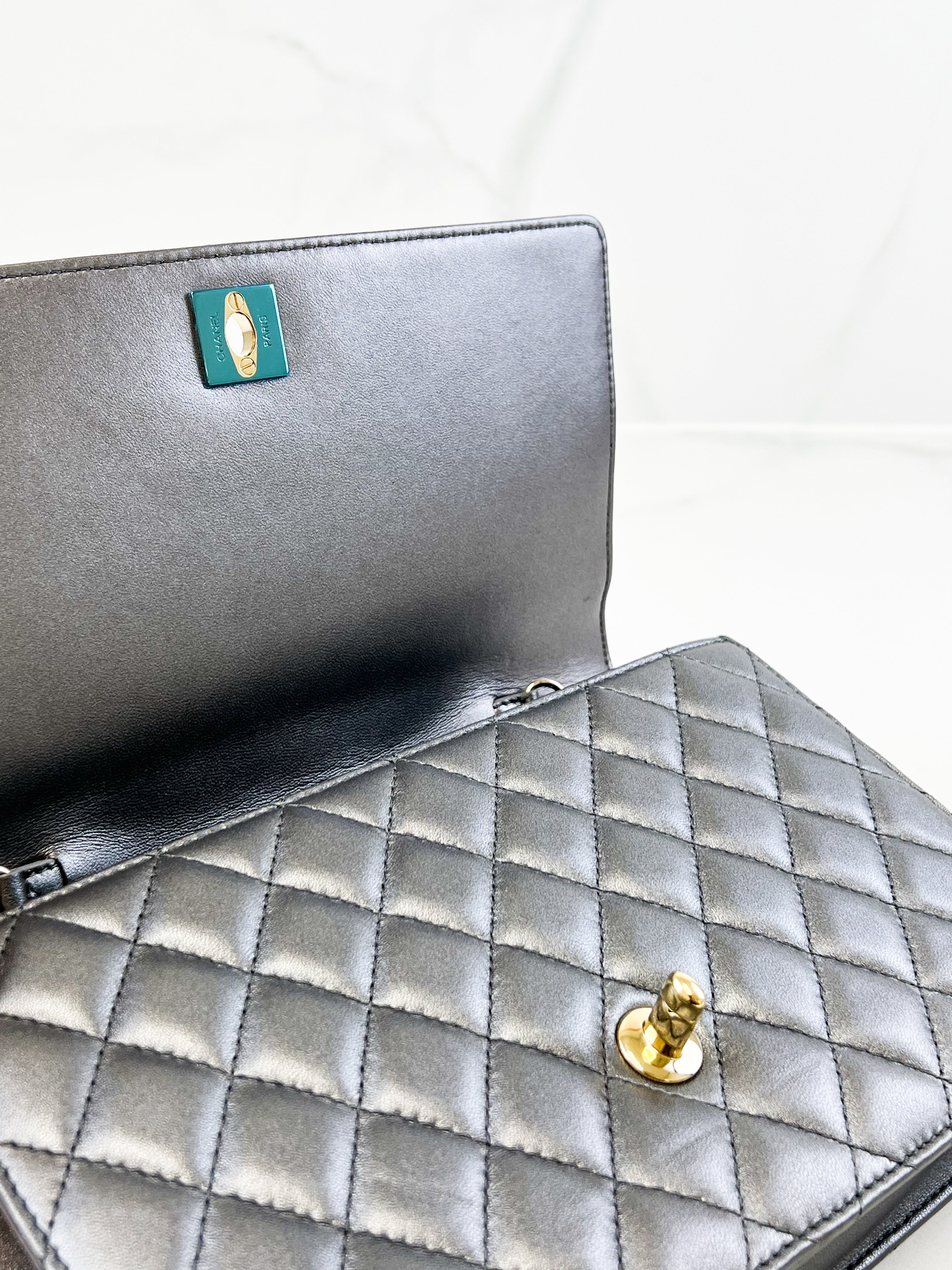 Chanel Silver Calfskin Large Shoulder Bag