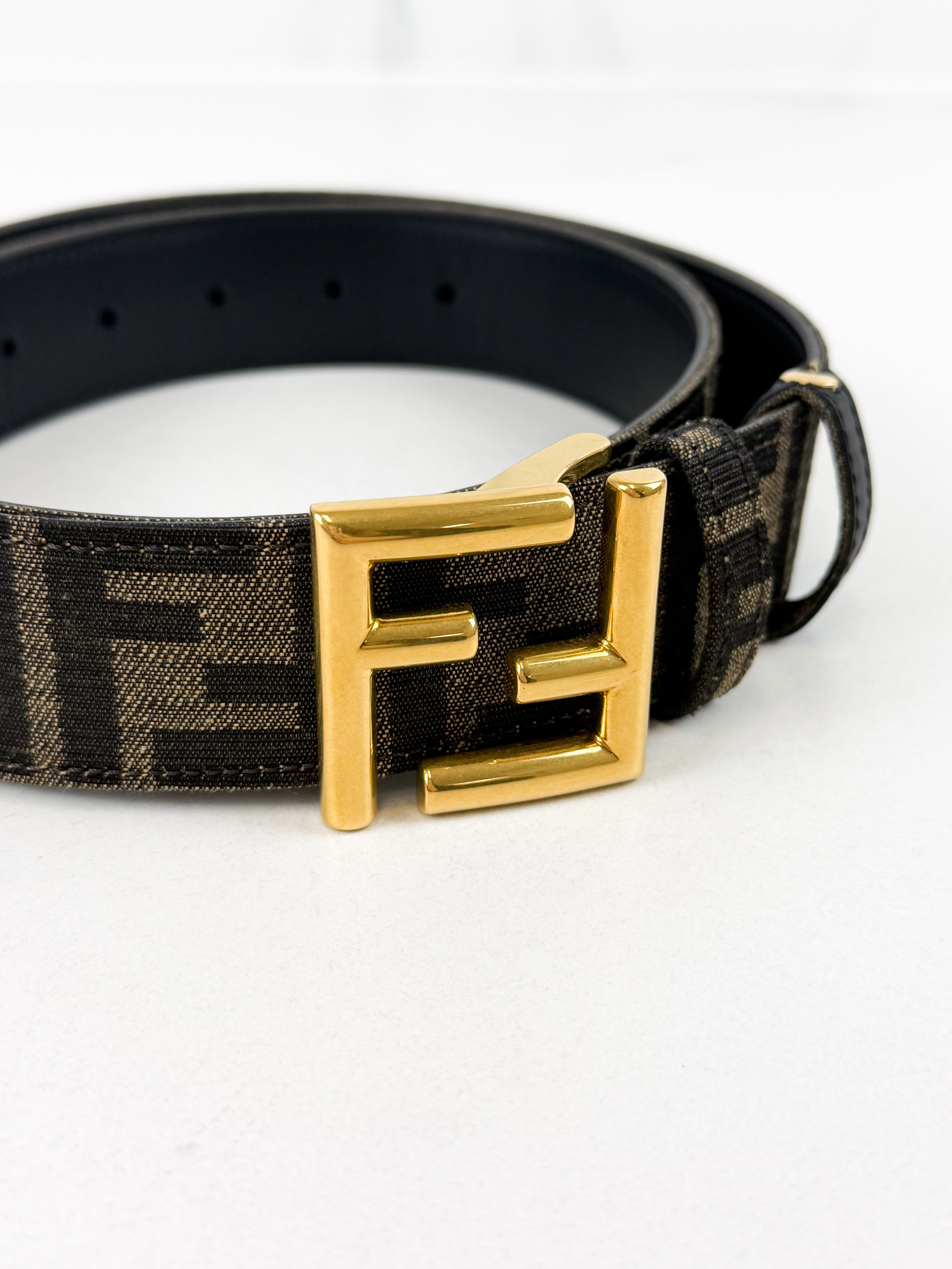 Fendi FF Logo Belt Reversible Canvas & Calfskin Leather