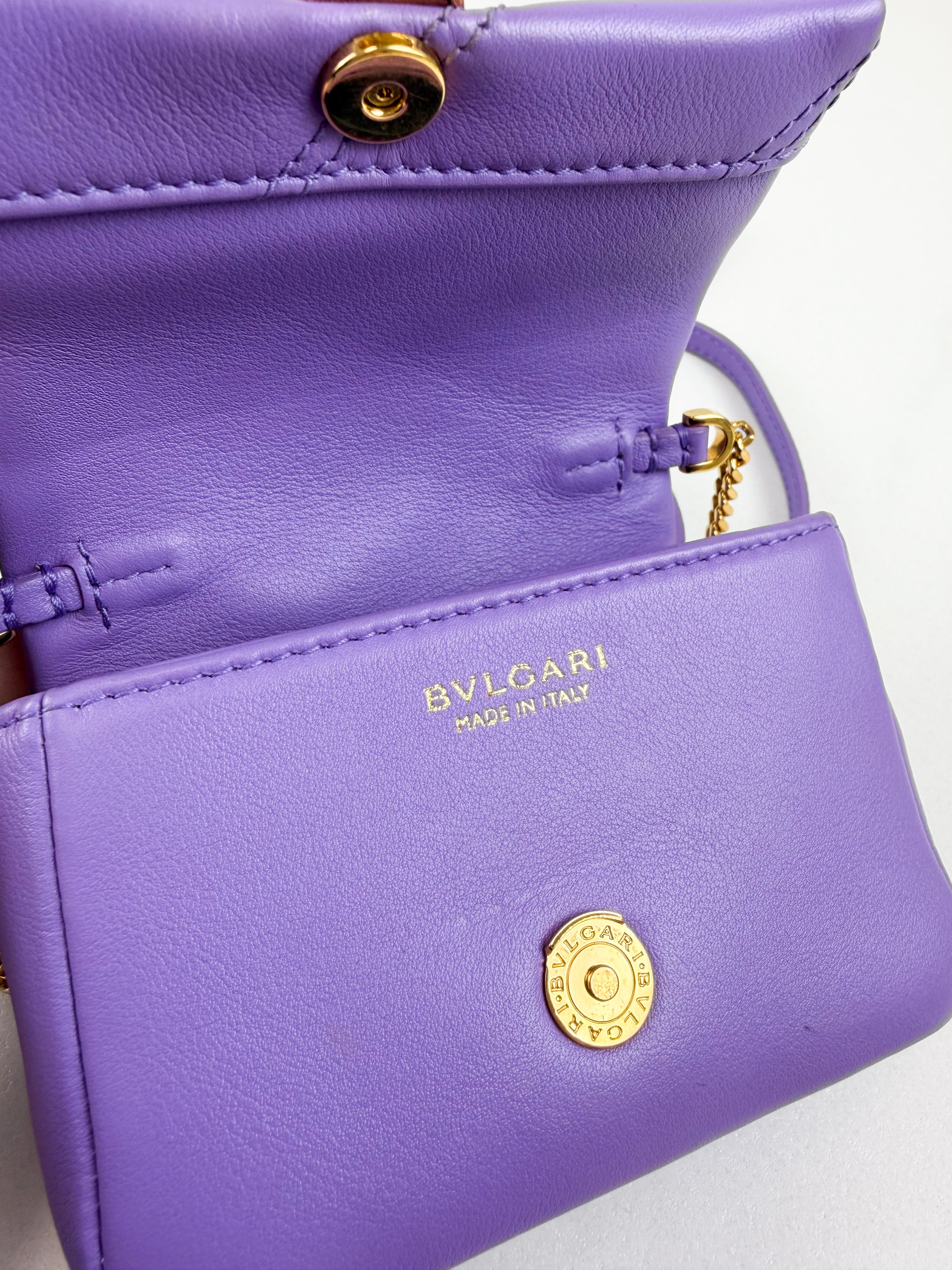Bvlgari Serpenti Purple Quilted Leather Cabochon Micro Bag