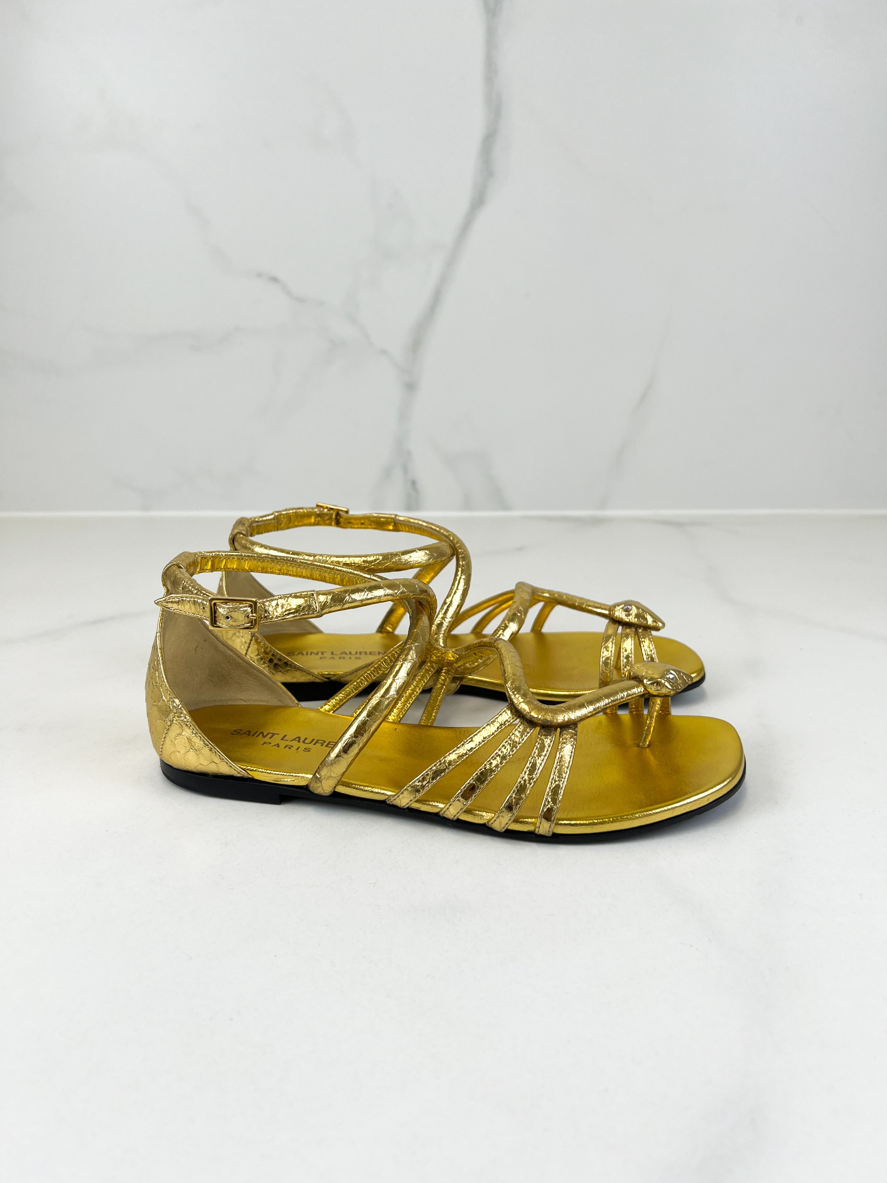 Saint Laurent Gold Flat Mules Size 36.5