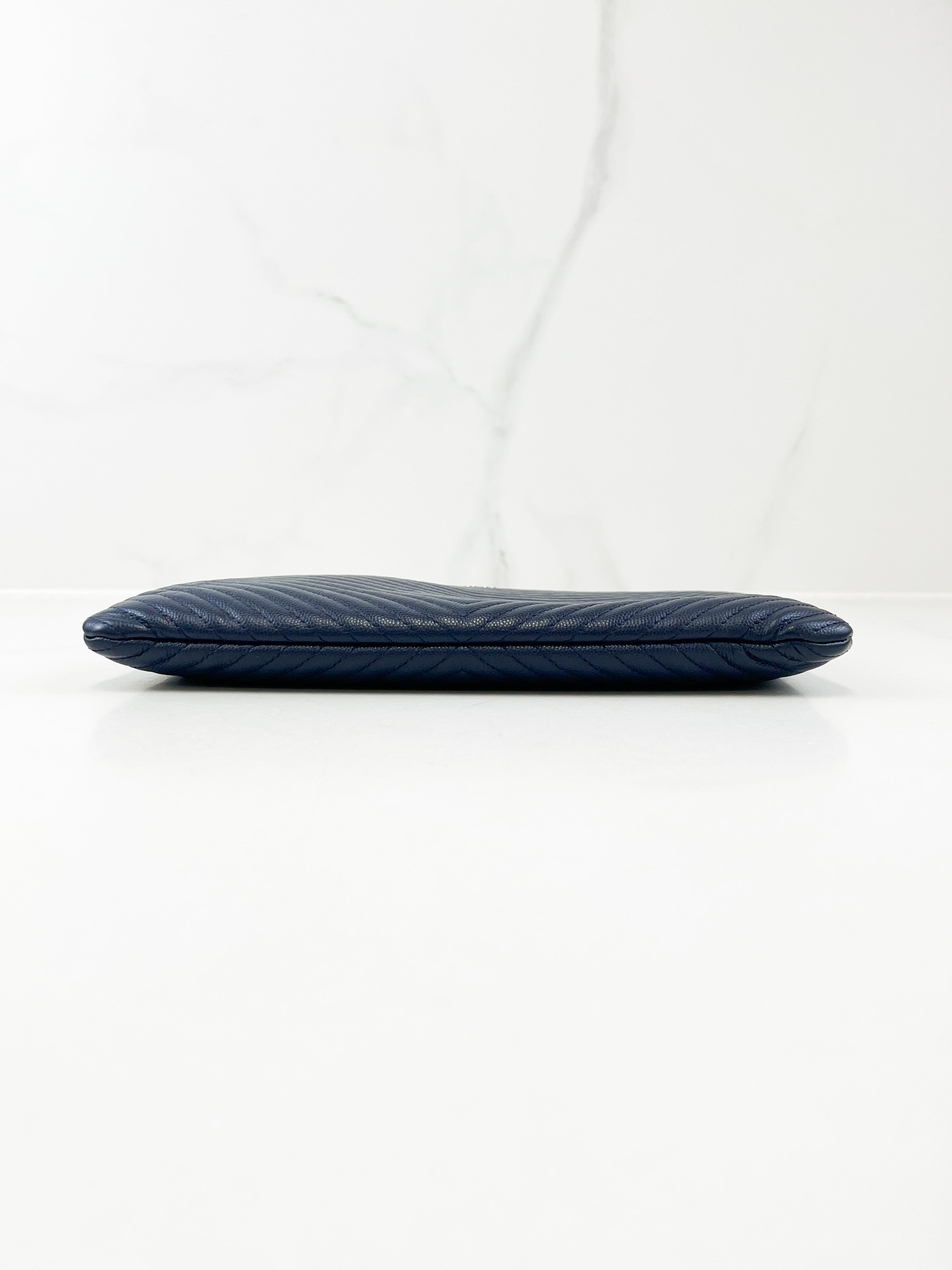 Chanel Large O Case Clutch in Navy Caviar