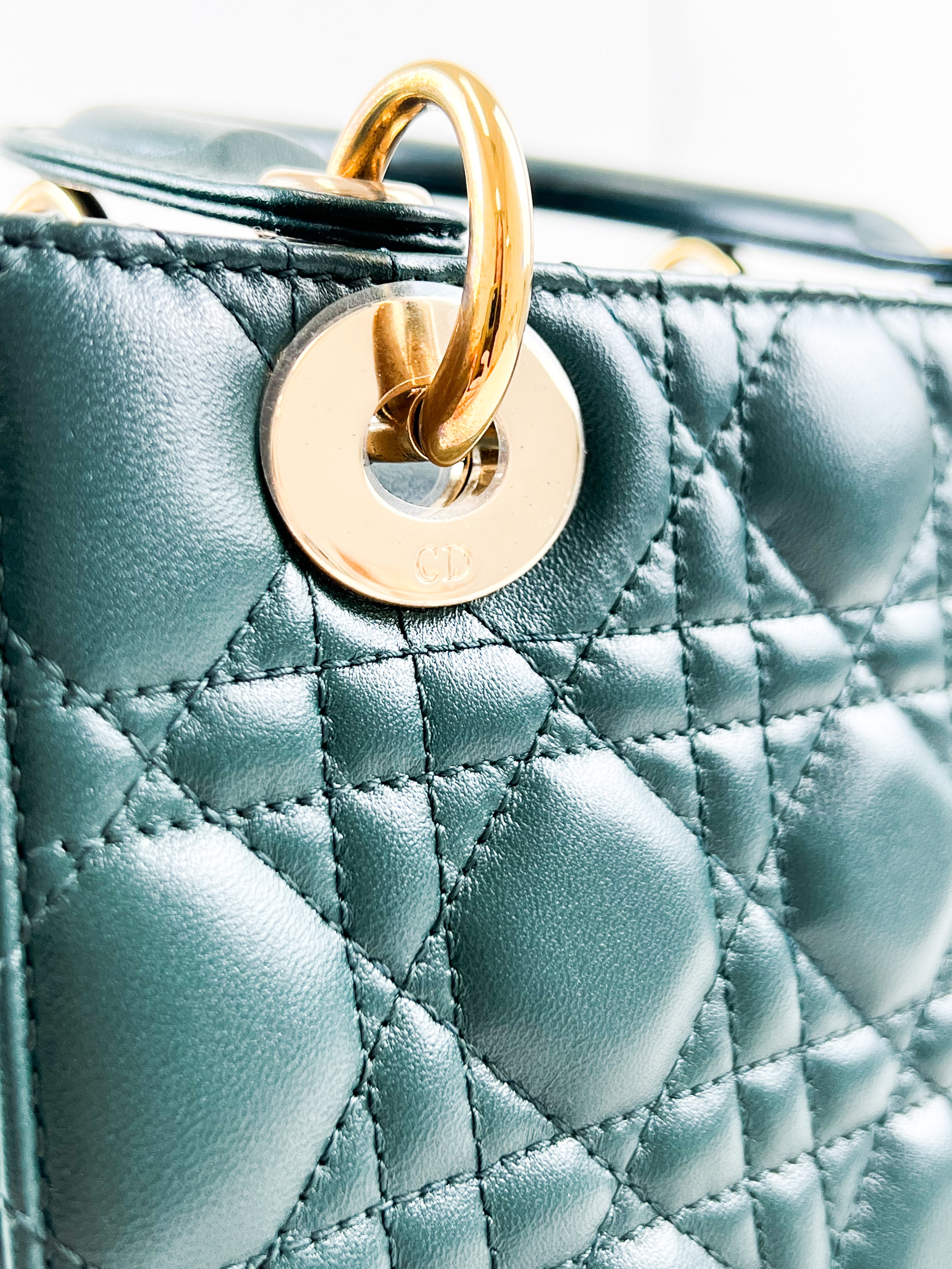 Christian Dior Small Lady Dior In Cedar Green Lambskin with GHW