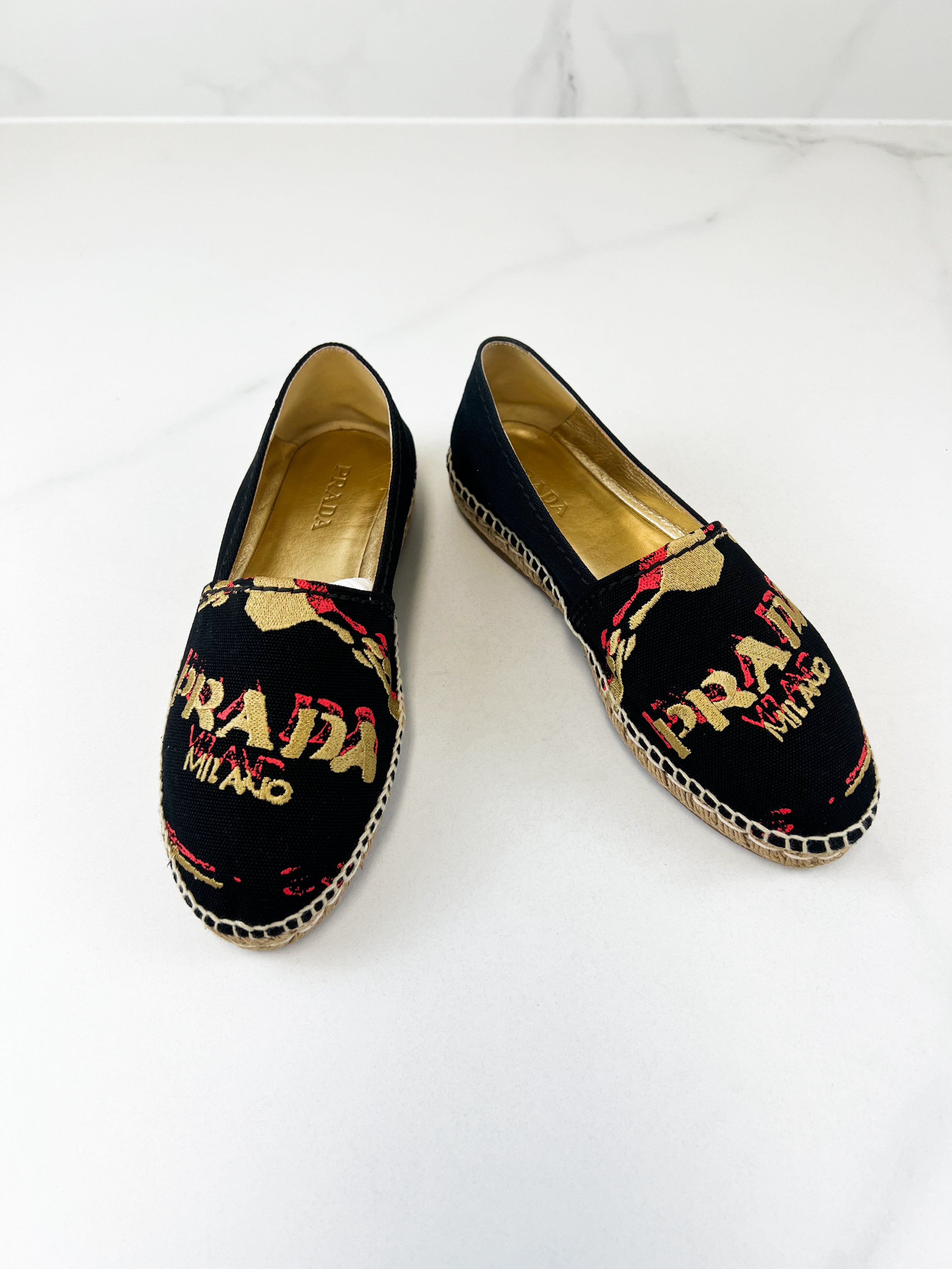 Prada Canvas Printed Logo Espadrilles Size 38