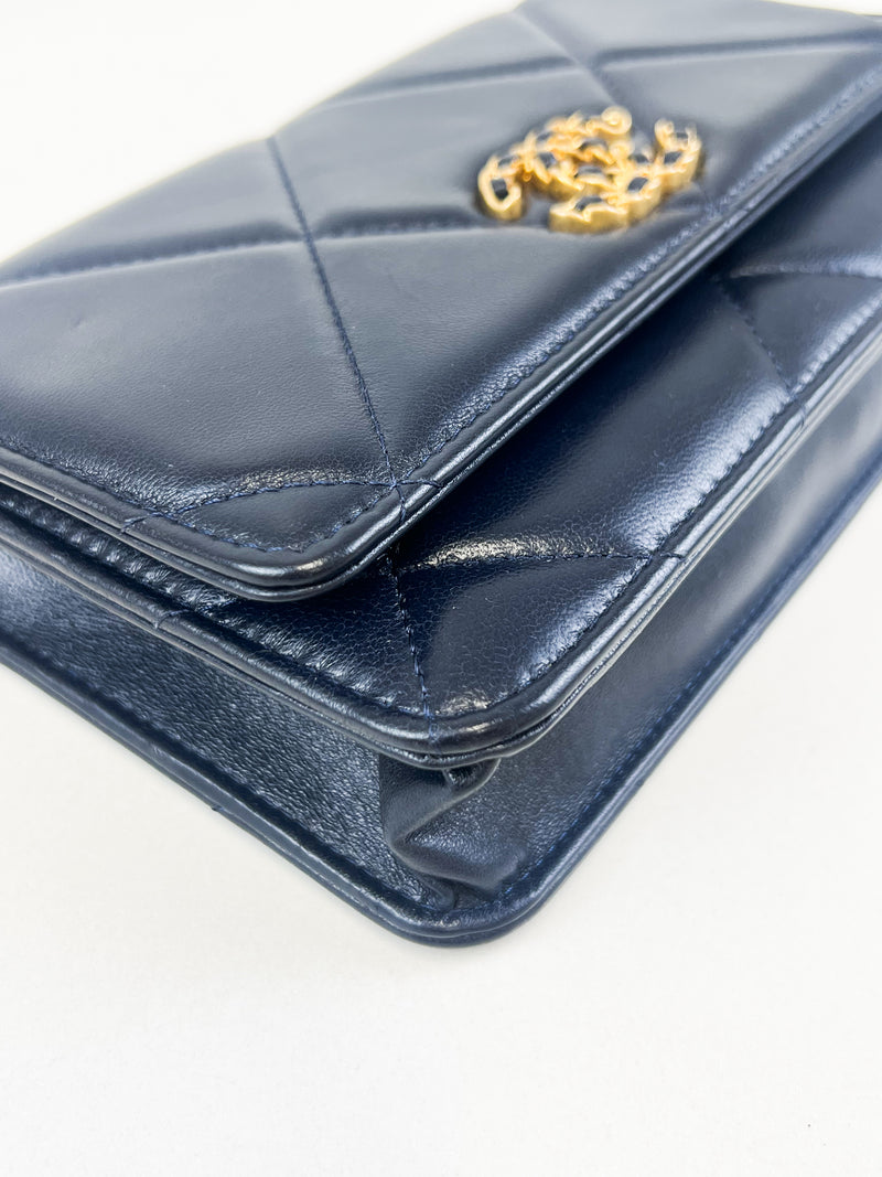 Chanel 19 Navy Wallet on Chain WOC in Lambskin Leather