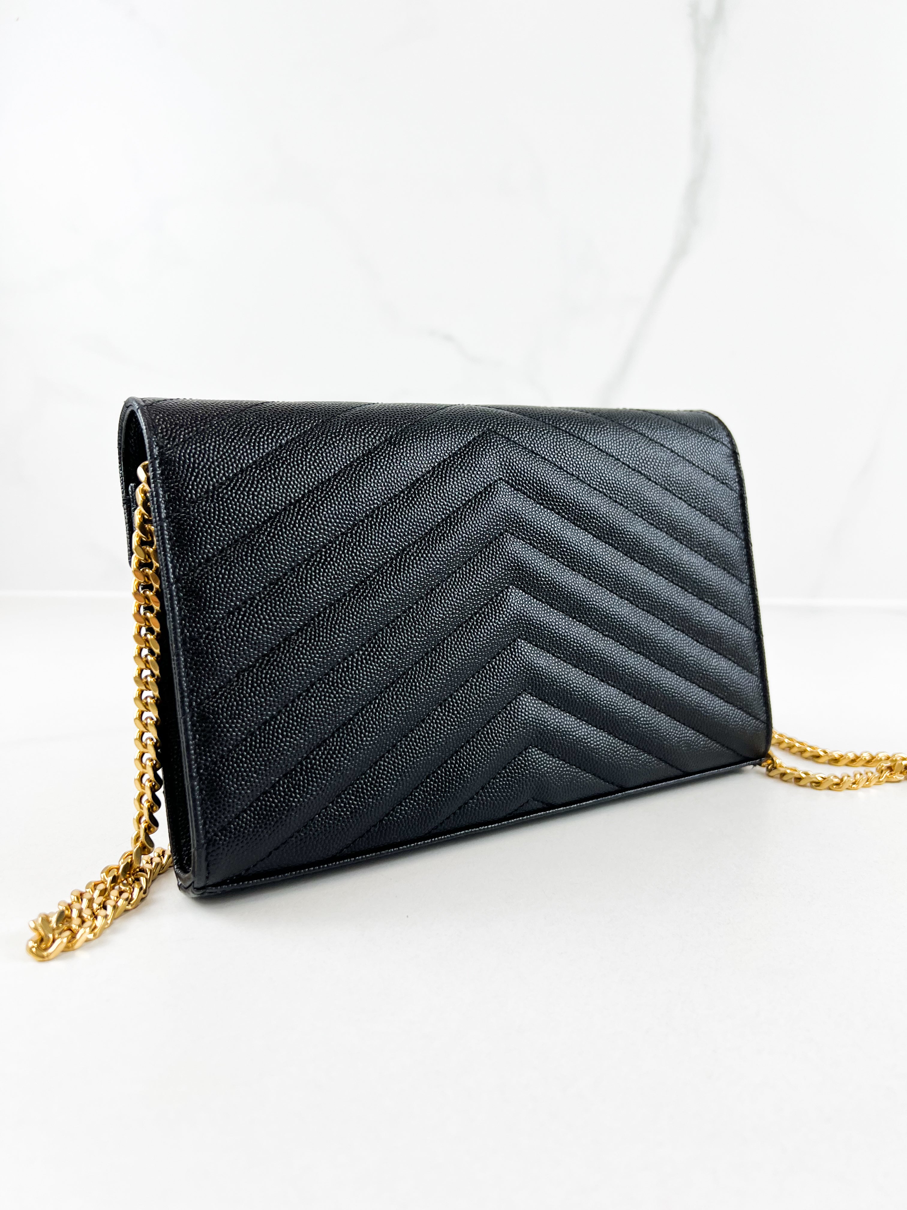 Saint Laurent Black Cassandre Envelope WOC with GHW