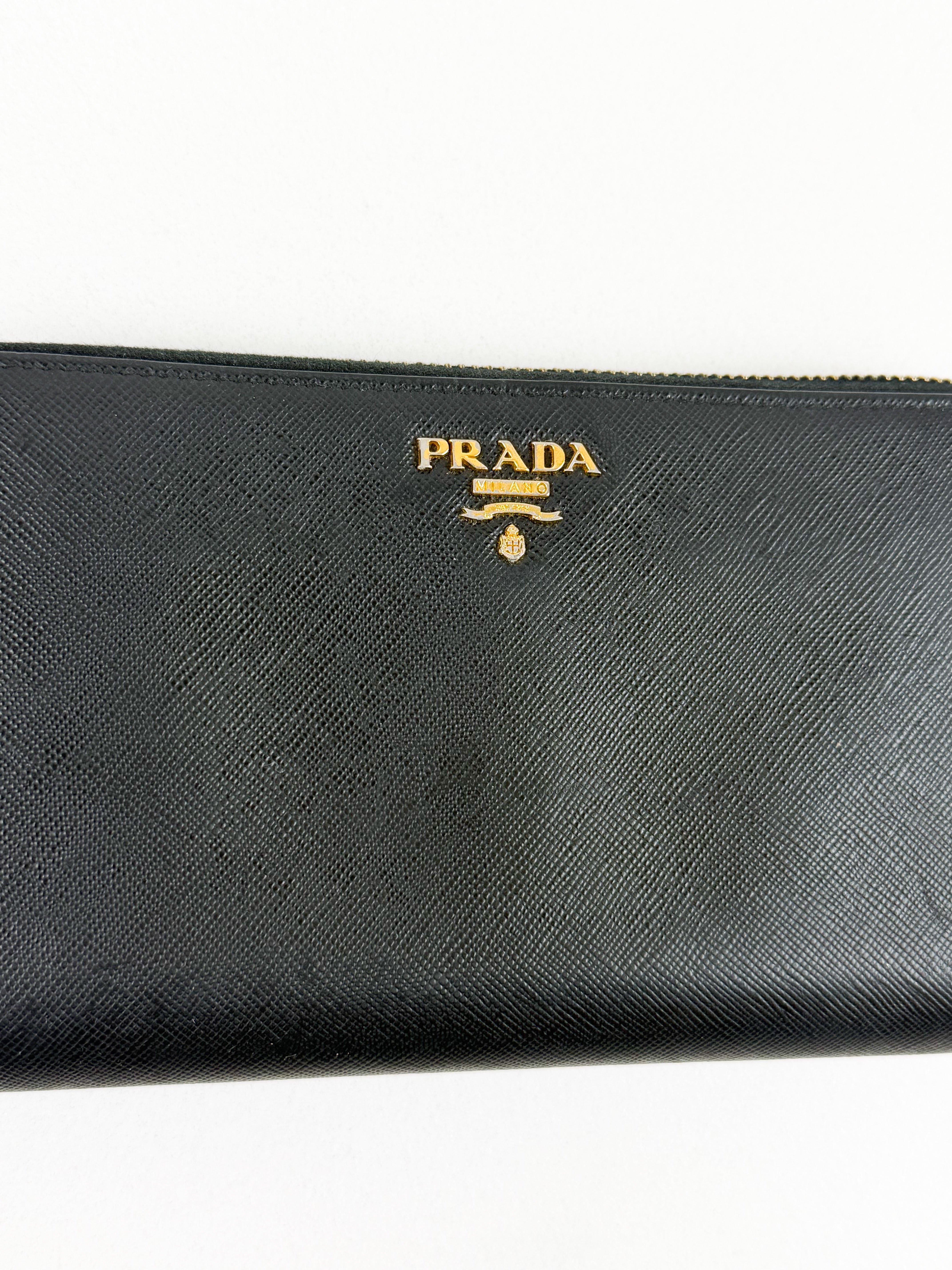 Prada Large Grained Leather Zip Around Wallet