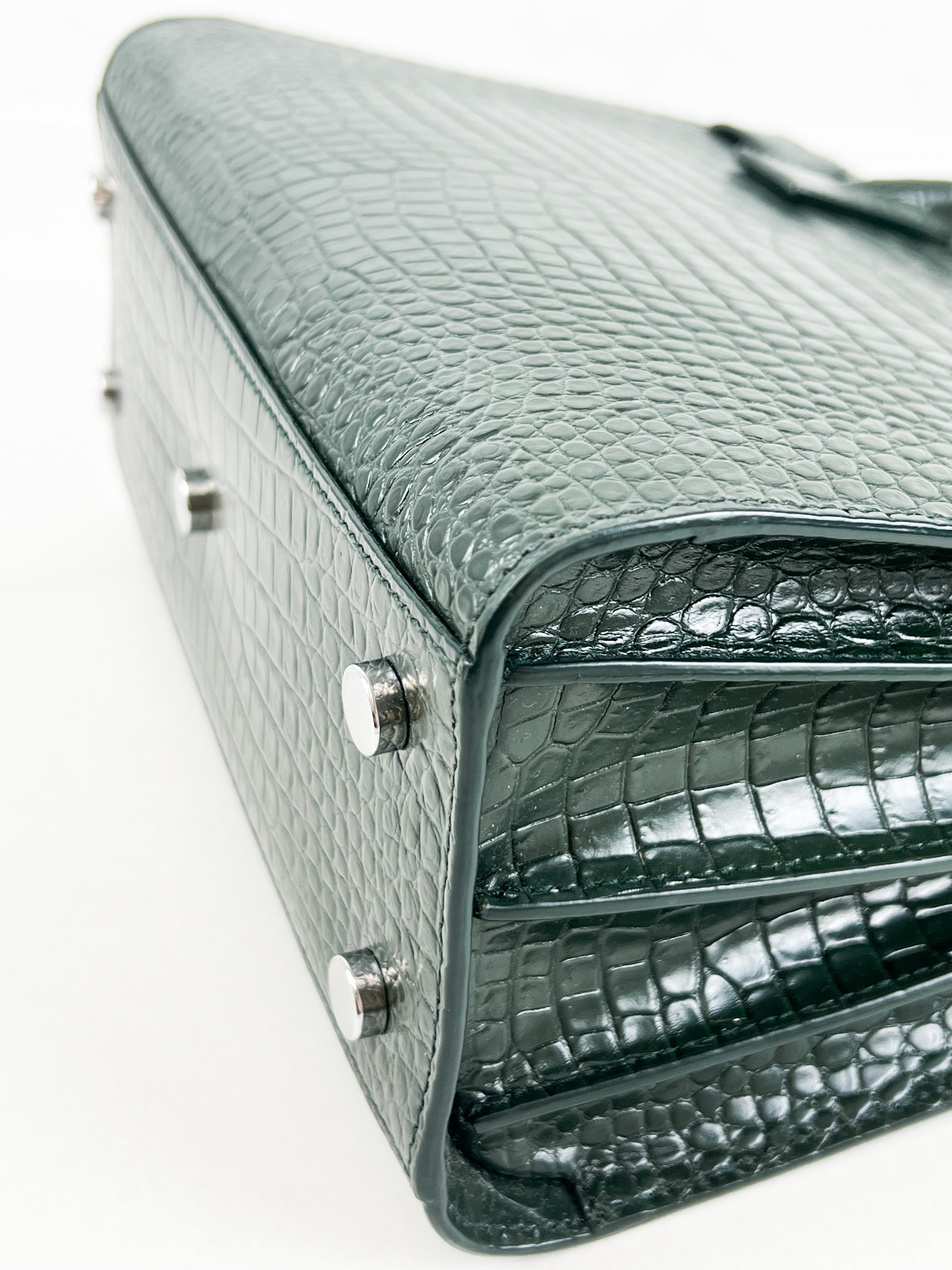 Saint Laurent Sac De Jour Small in Dark Green Croc Leather