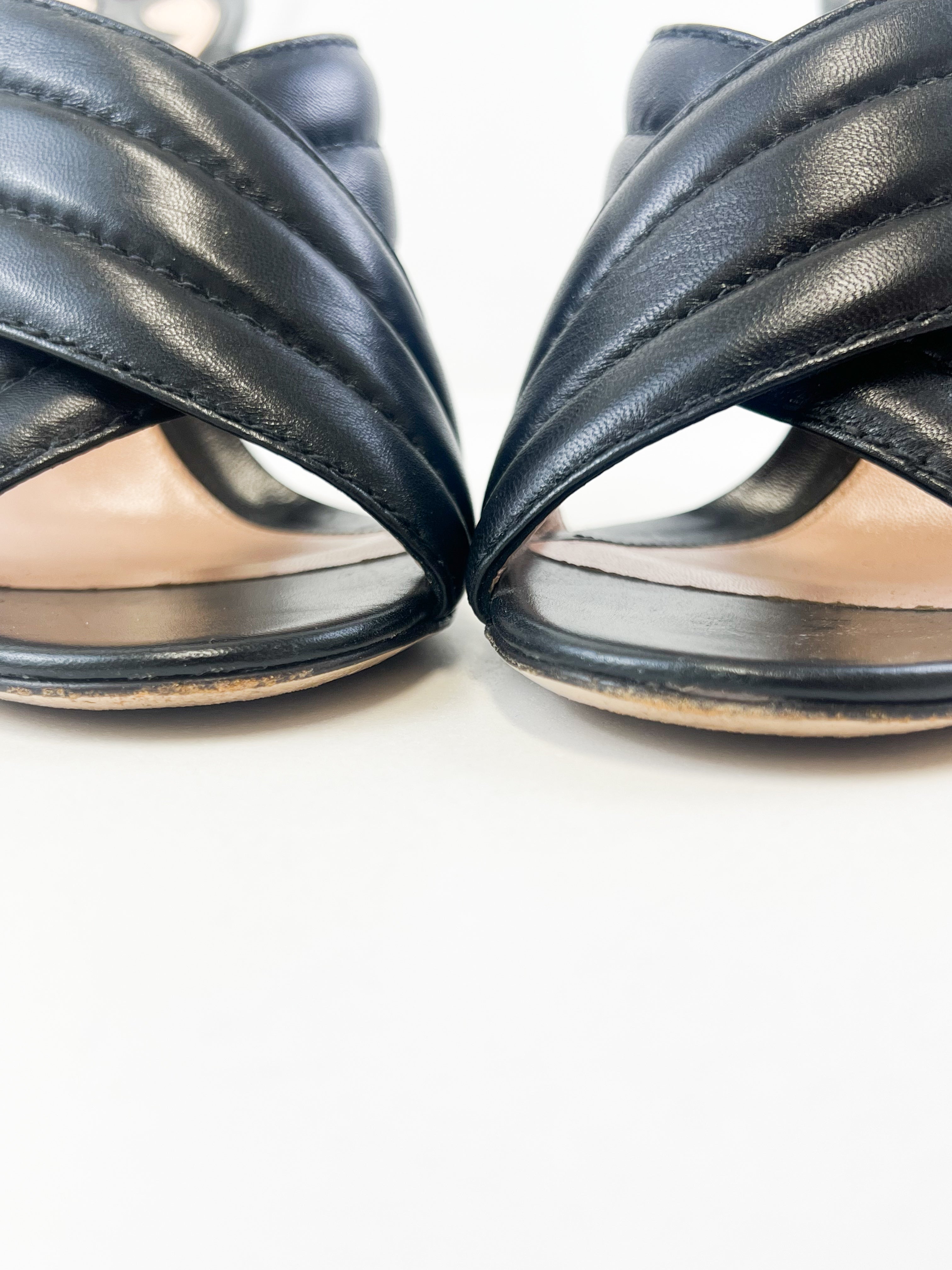 Gucci Webby Quilted Leather Snake Heel Mules Size 38