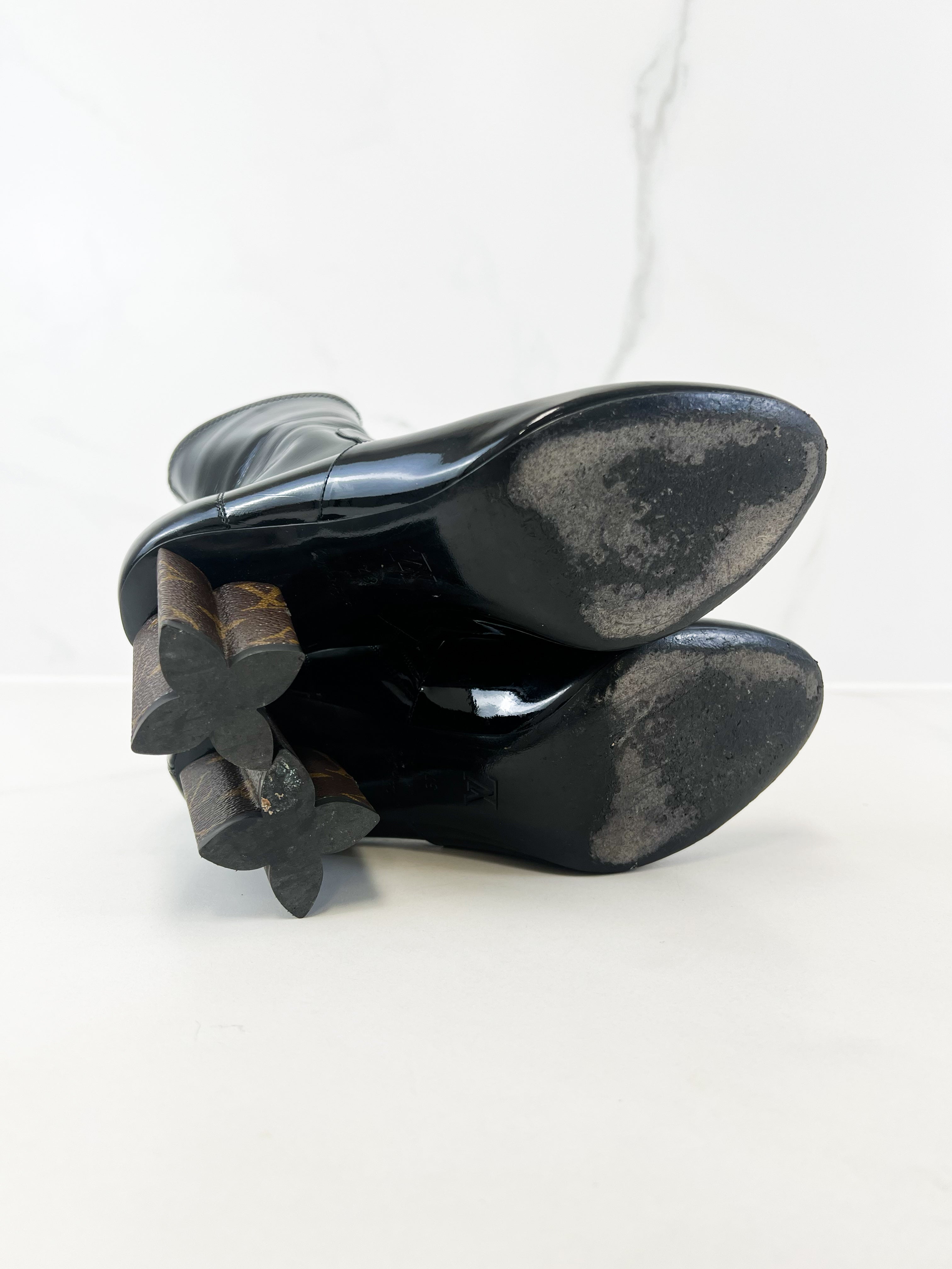 Louis Vuitton Silhouette Patent Heel Ankle Boots Size 37