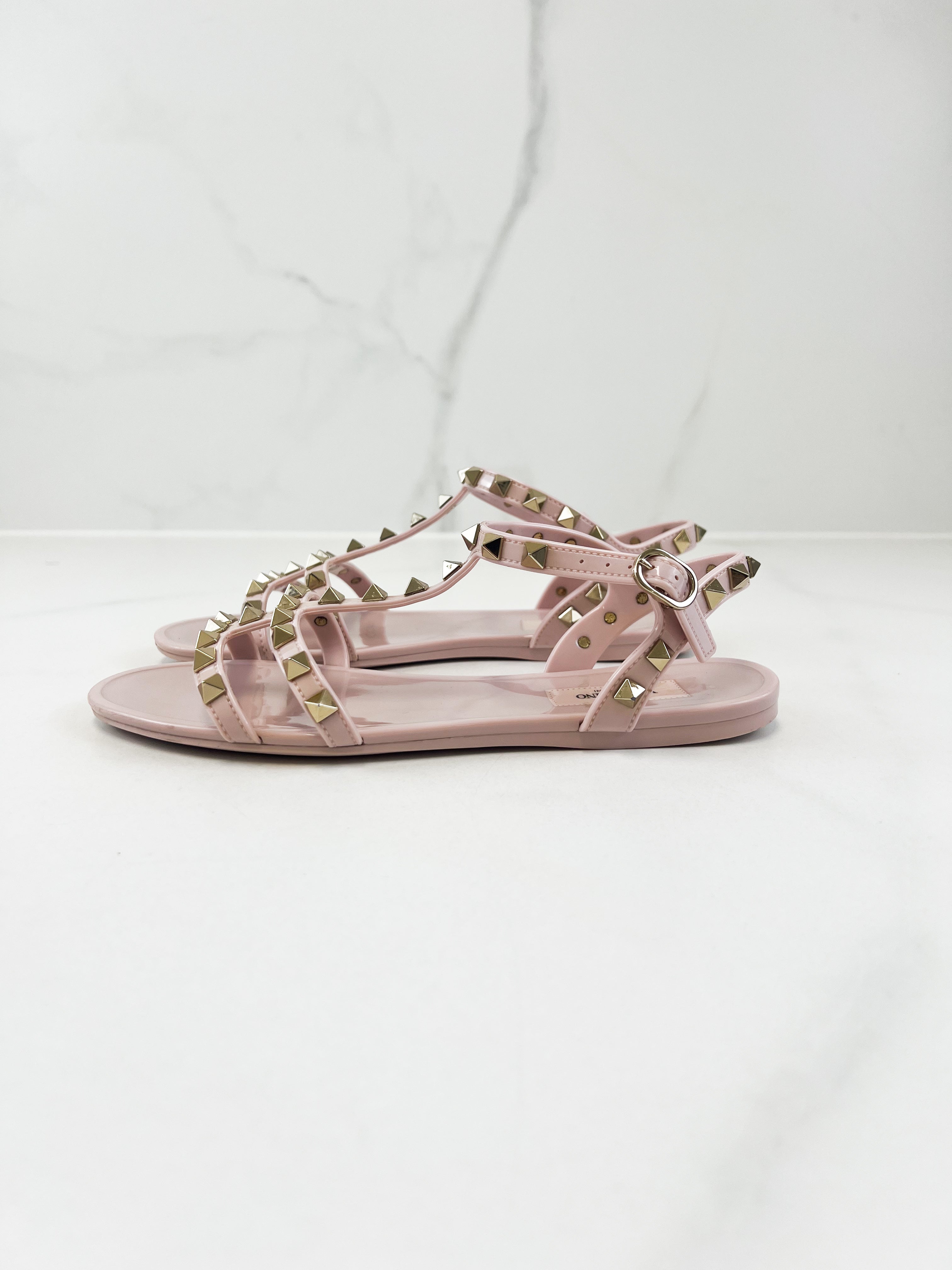 Valentino Garavani Rockstud PVC Sandal in Baby Pink Size 36