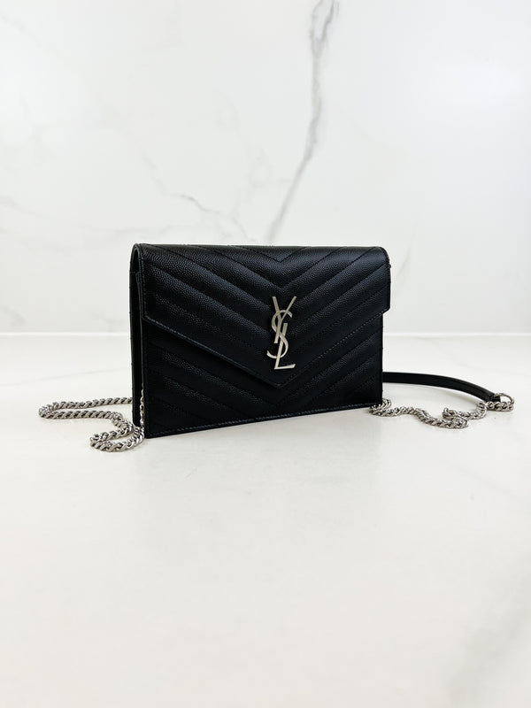 Saint Laurent Black Cassandre Envelope WOC SHW
