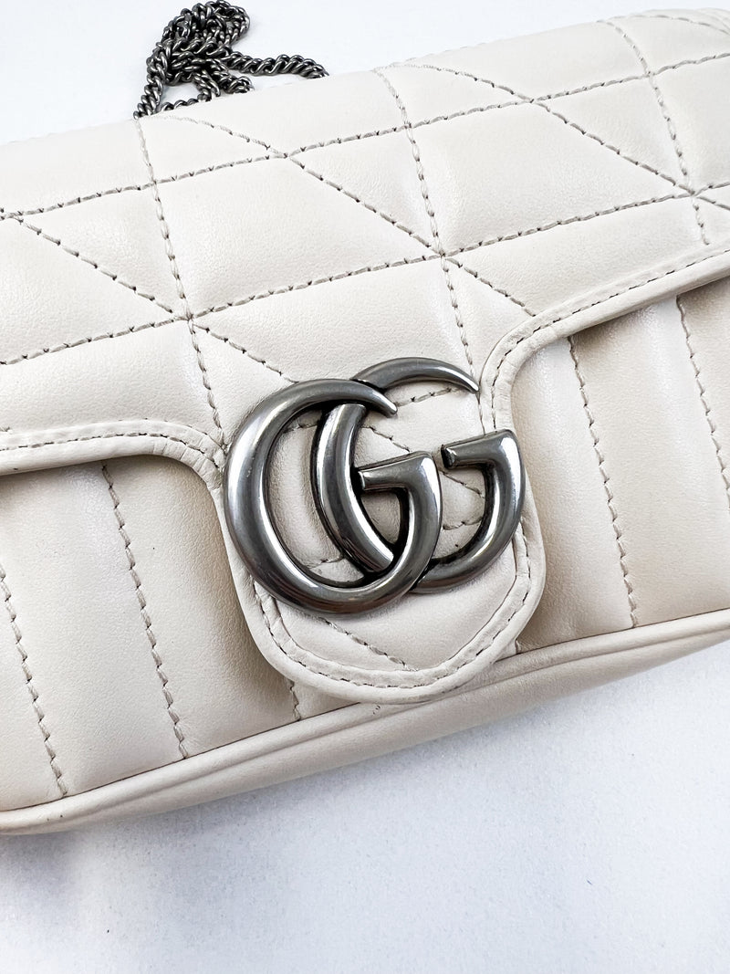 Gucci White GG Marmont Matelasse Super Mini Bag