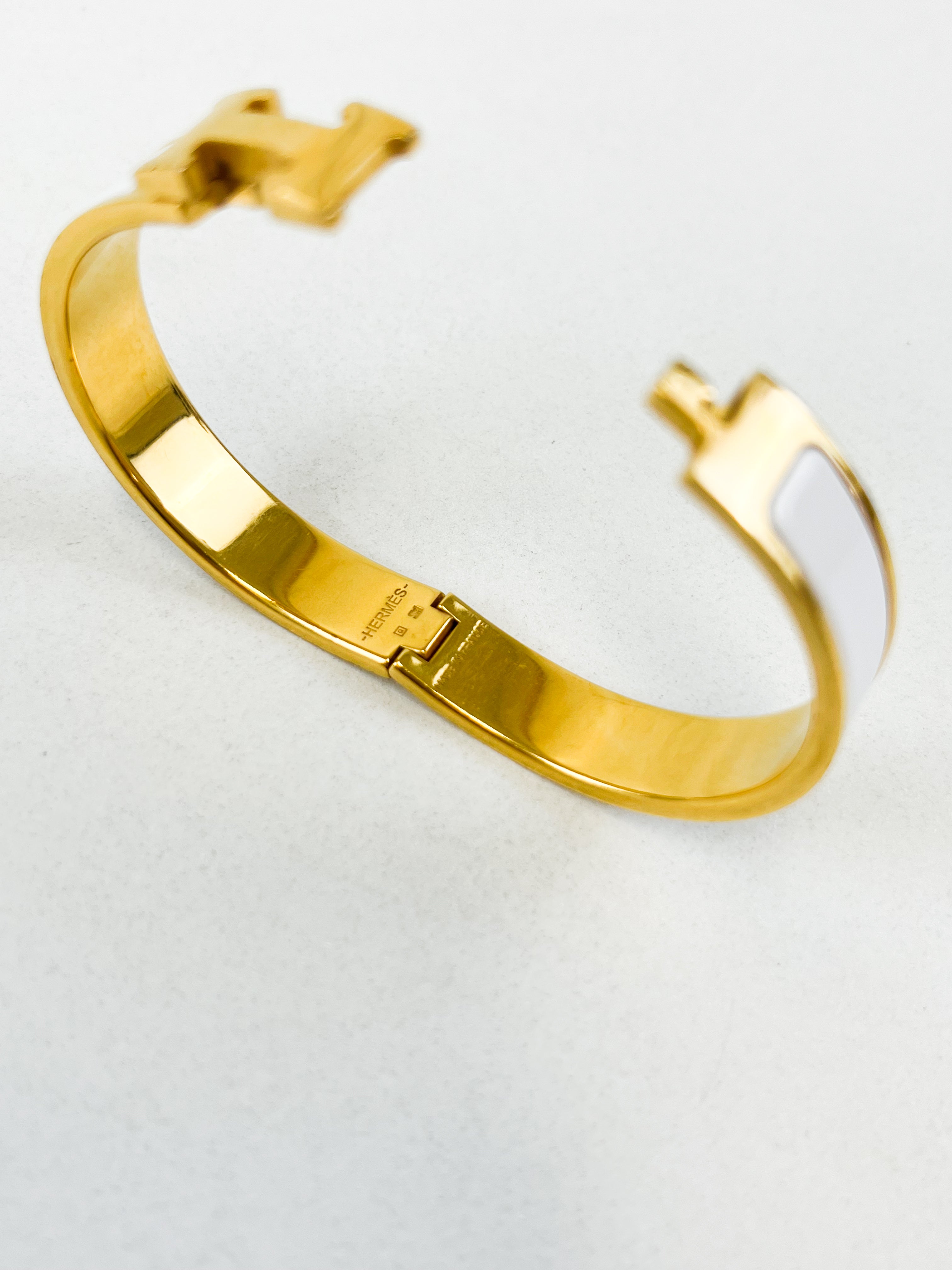 Hermes Clic H White Enamel Bracelet