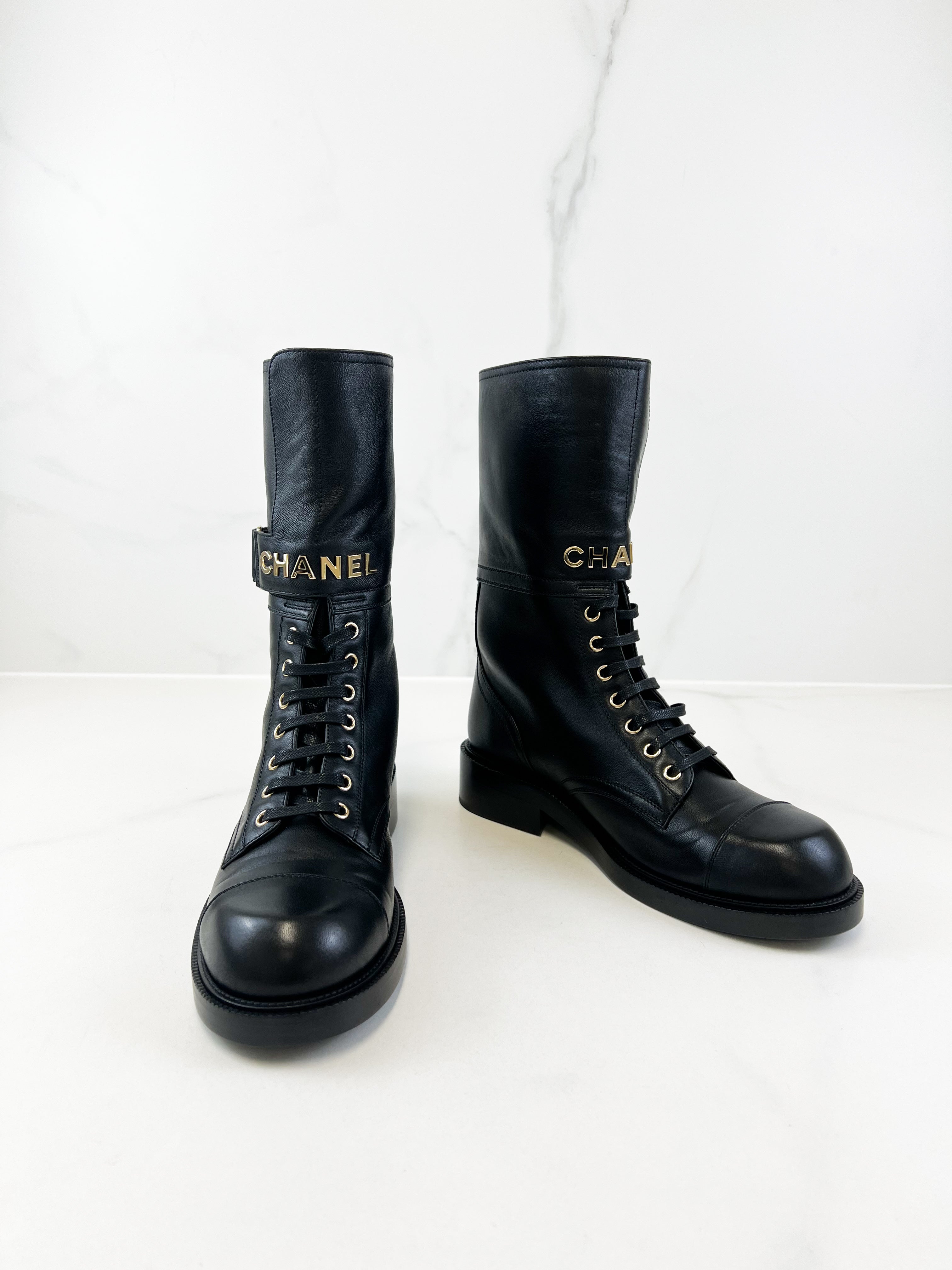 Chanel 21B Lace Up Combat Boot Size 40.5