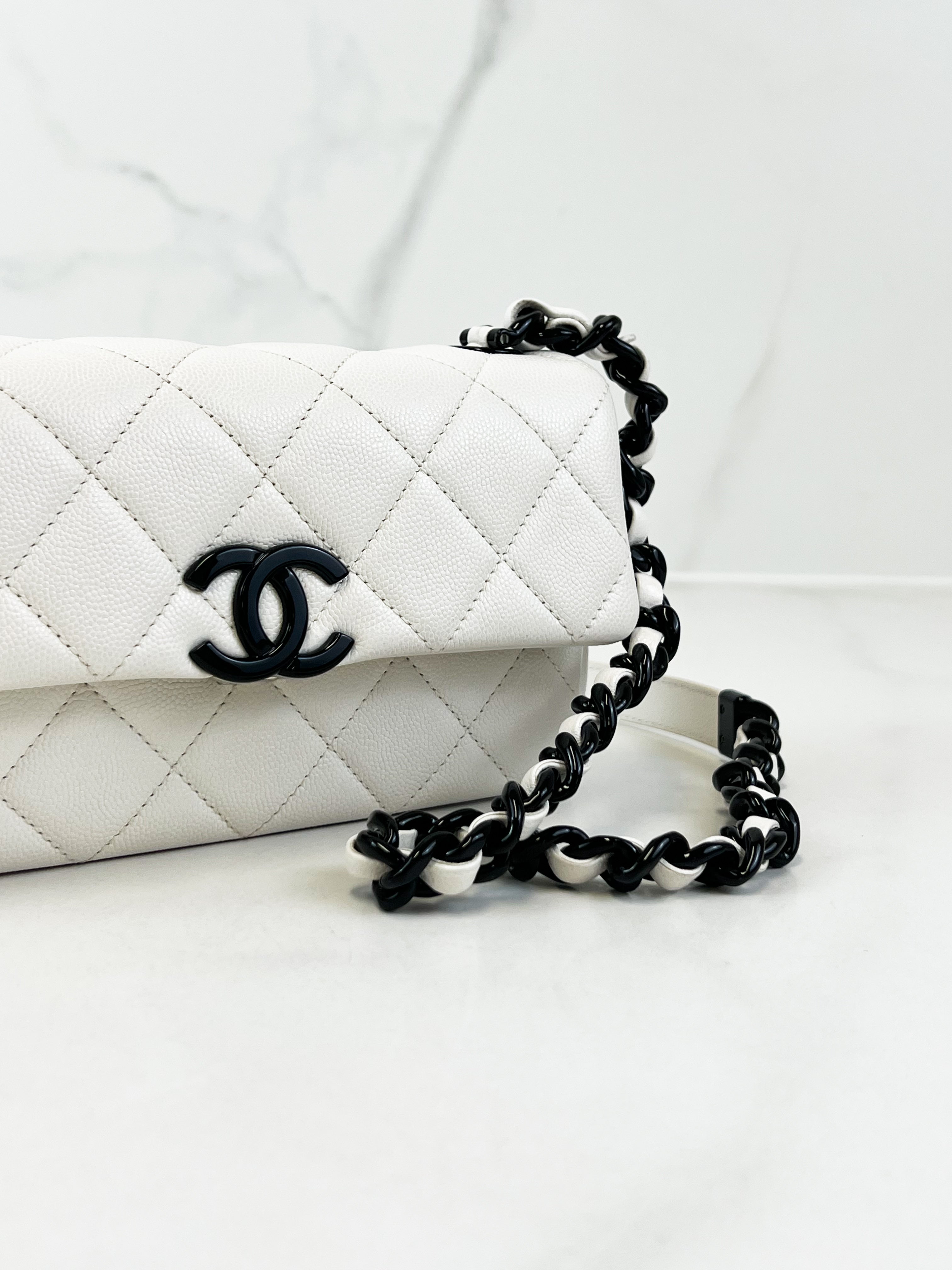 Chanel Caviar White with Black Hardware My Everything Bag
