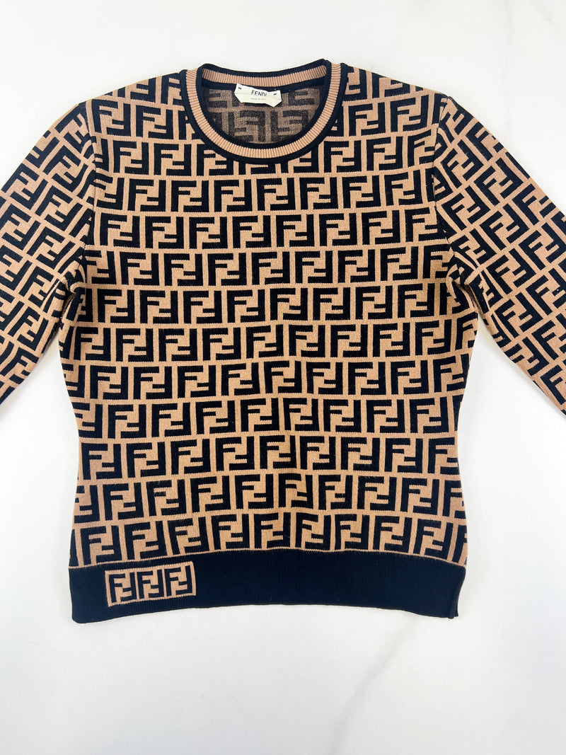 Fendi Long Sleeve Brown Jumper Size 40