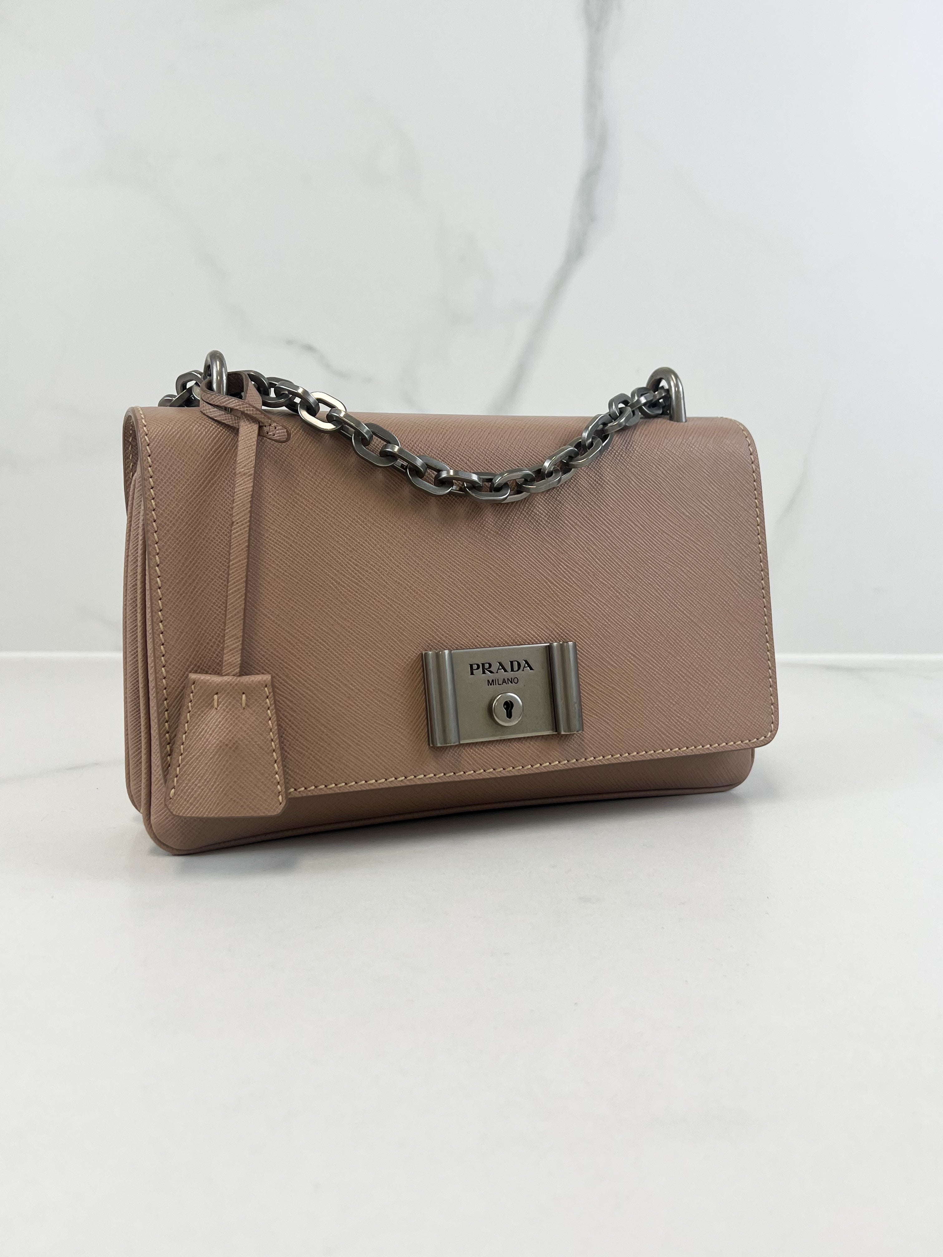Prada Saffiano Leather Lock Crossbody Bag