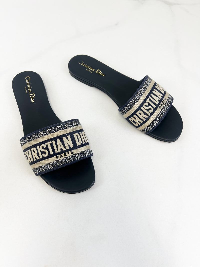 Christian Dior Navy Dway Slides Size 39.5